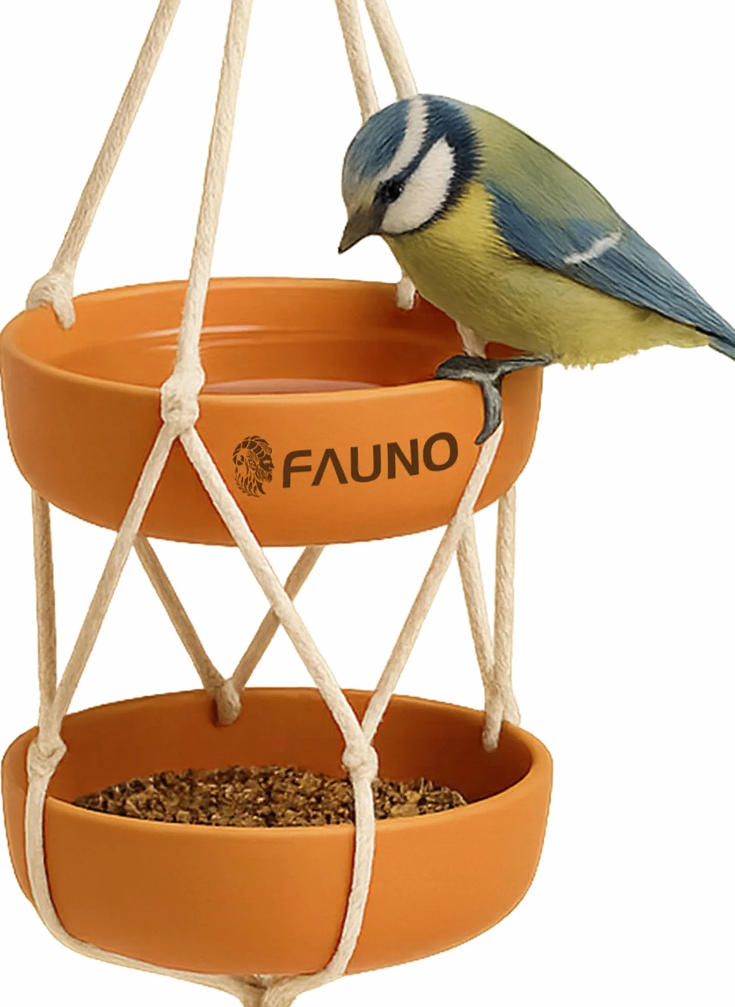 Comedero Pájaros Exterior Colgante Doble Bandeja Fibra Bambú Cuerda Algodón Bebedero Jardín Balcón Terraza Alimentación Aves Silvestres Resistente