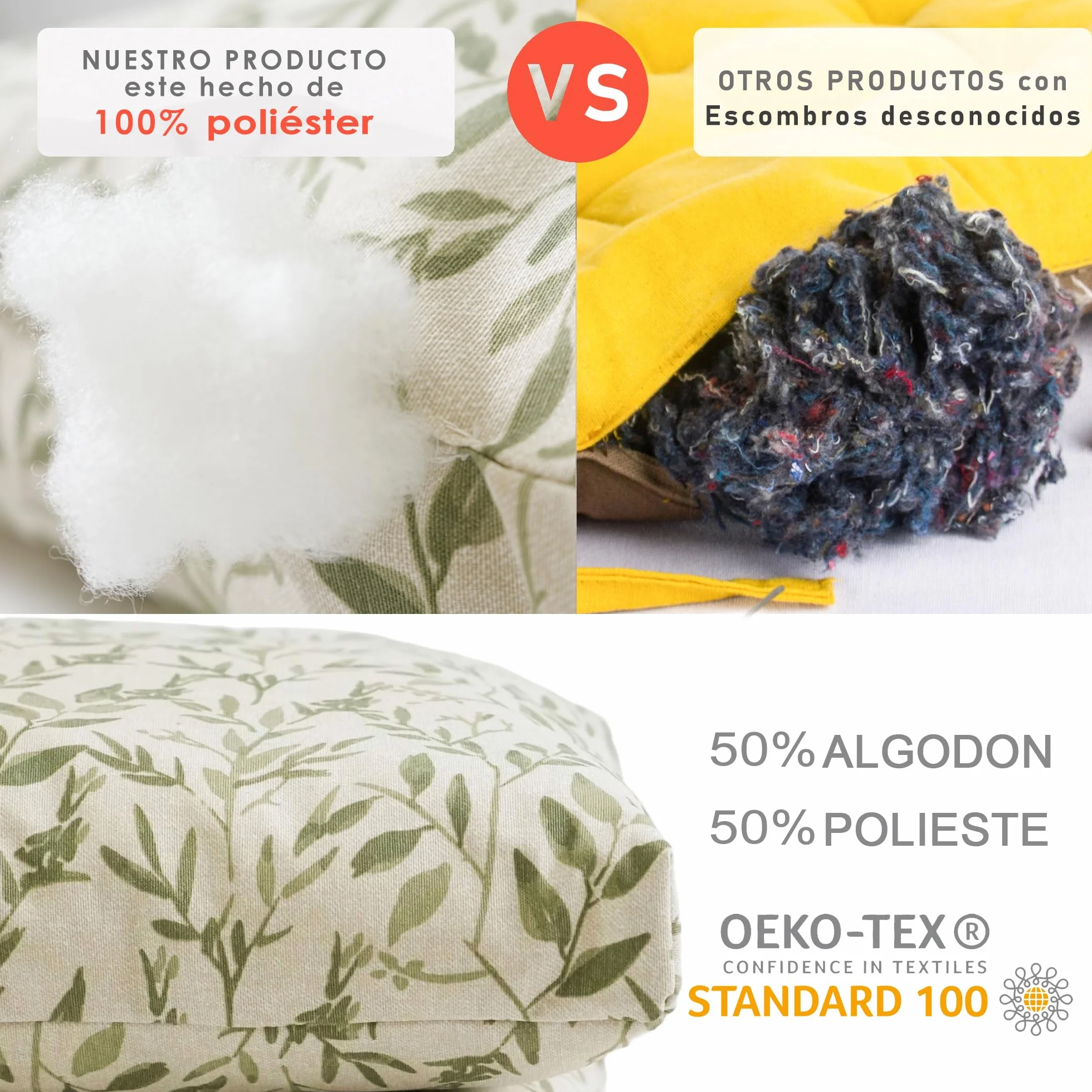 Pack 4 Cojín Silla Exterior 45x45cm, Tela Alta Densidad, Impermeable, Resistente UV, Verde Hoja Fina