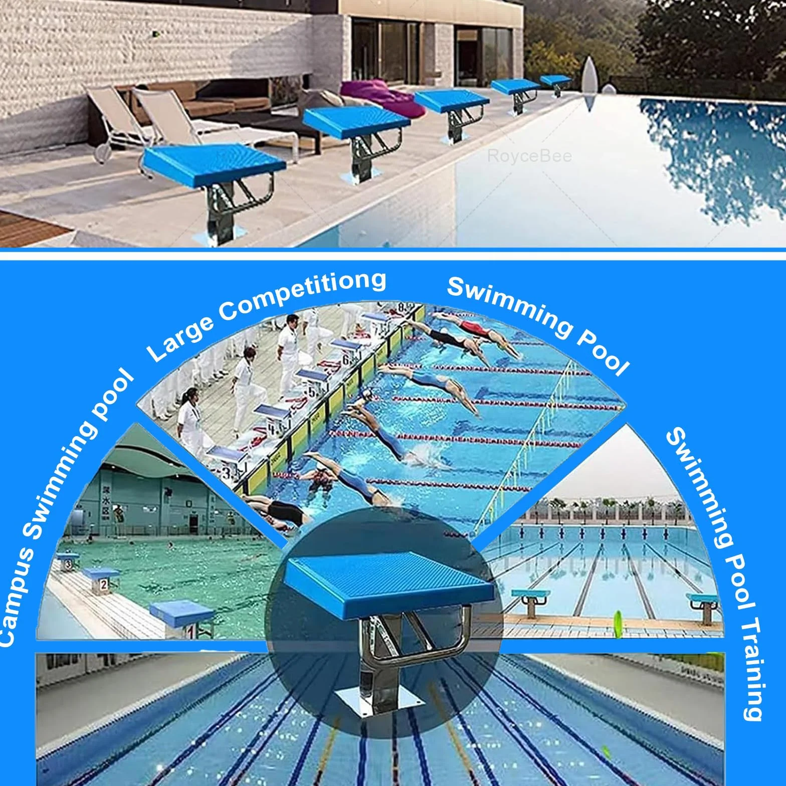 Trampolín de Competición para Piscina, Bloque de Salida con Superficie Antideslizante y Acero Inoxidable, 200kg