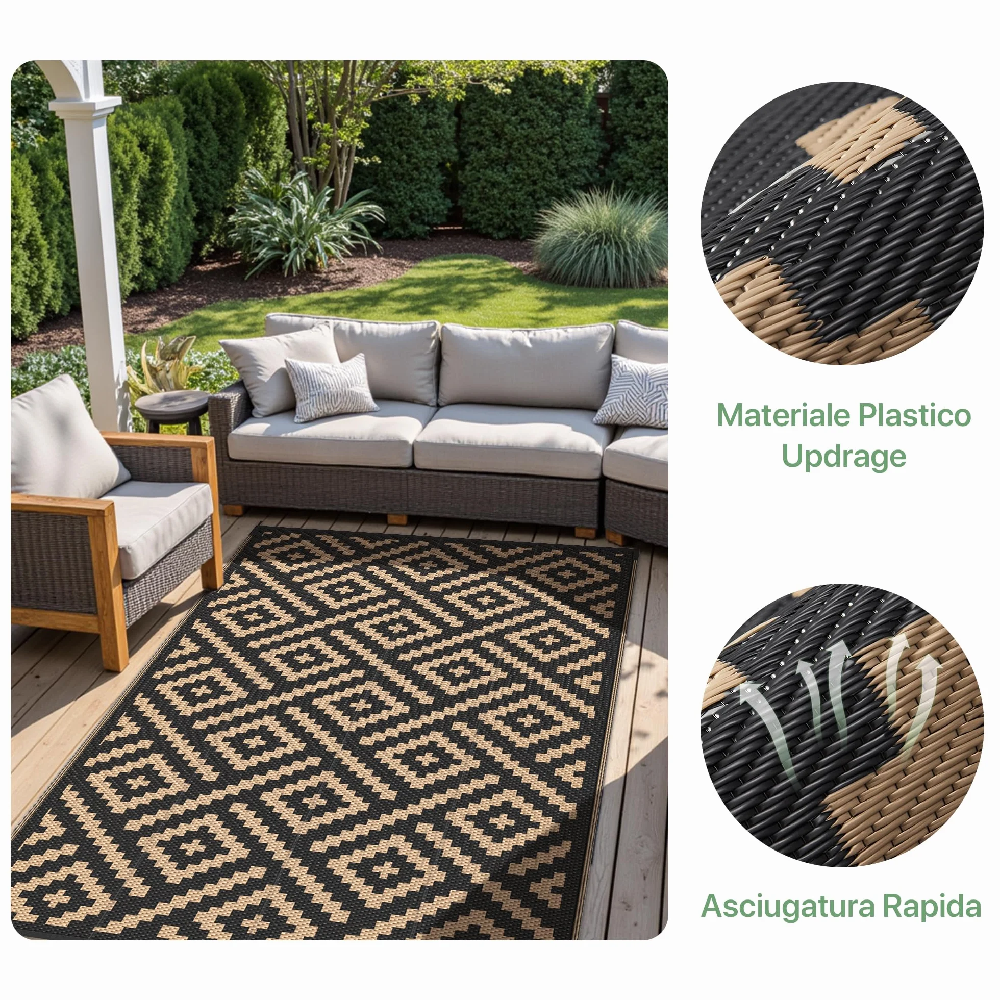 GENIMO Alfombra Exterior Terraza Impermeable Reversible Plástico 180 x 275 cm