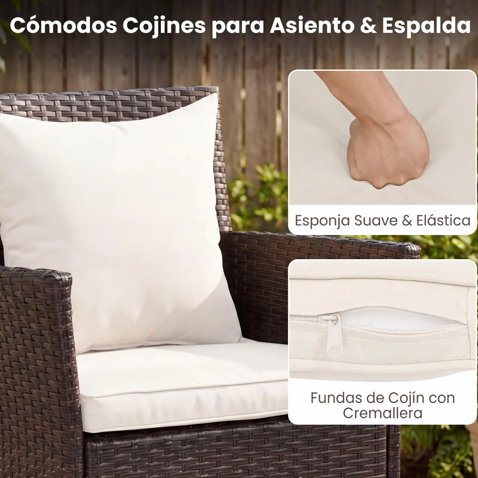 COSTWAY Conjunto Mesa y Sillas Jardín 3 Piezas, Mesa Terraza Exterior Cristal Templado 2 Nivel, Muebles Conversación con Cojines