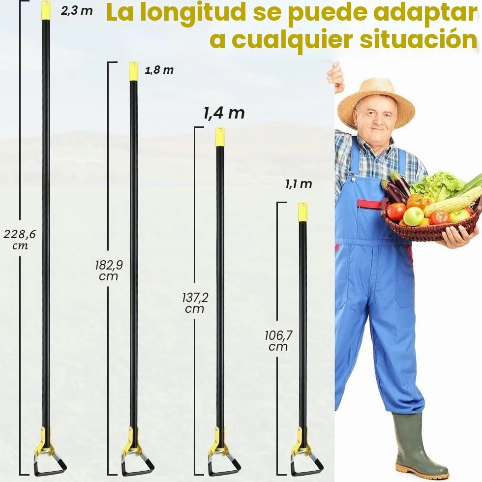 FLY HAWK Azada de jardín ajustable 76-228cm acero inoxidable mango robusto