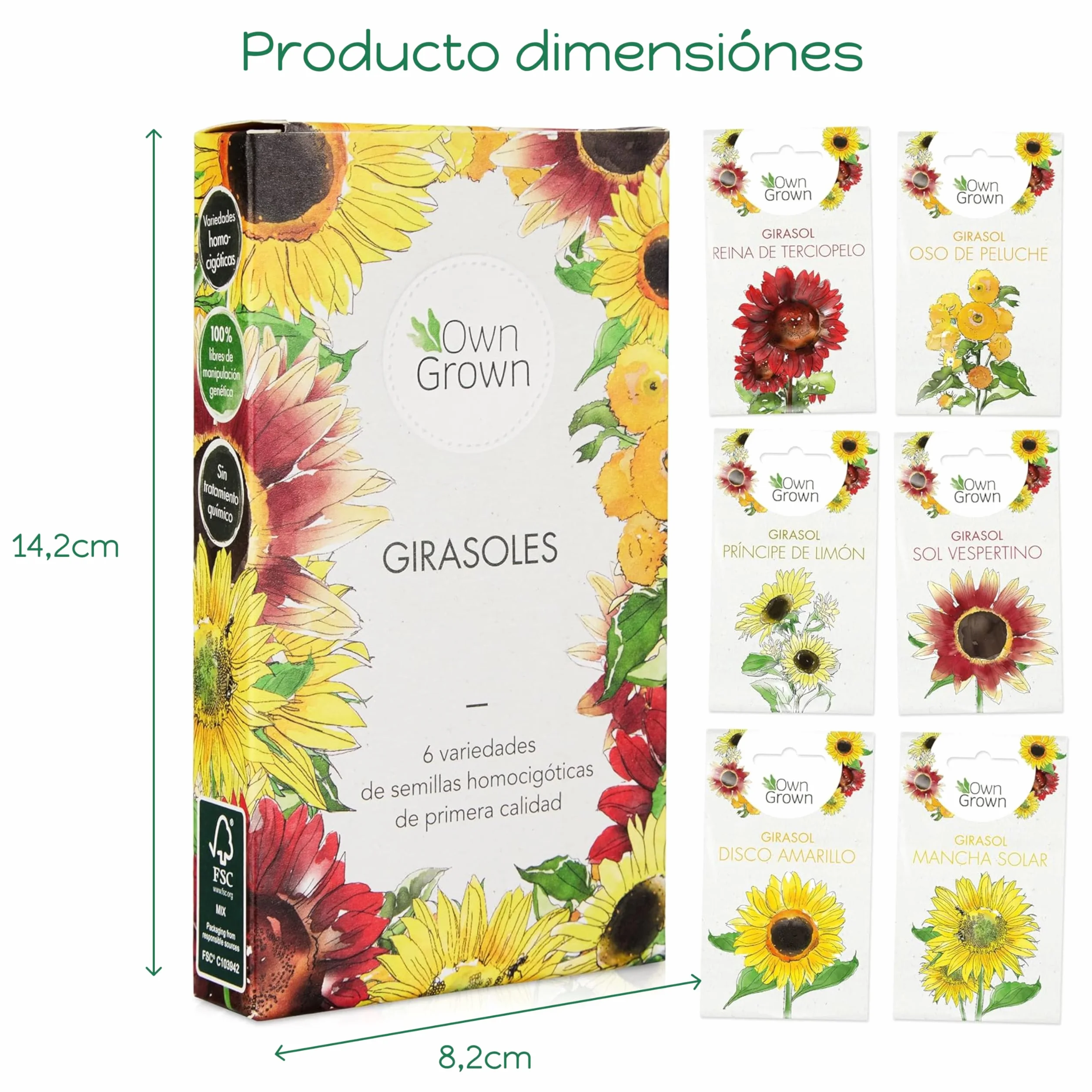 OwnGrown Kit de Semillas de Girasol - 6 Variedades - Set de Regalo para Jardín - Flores para Abejas