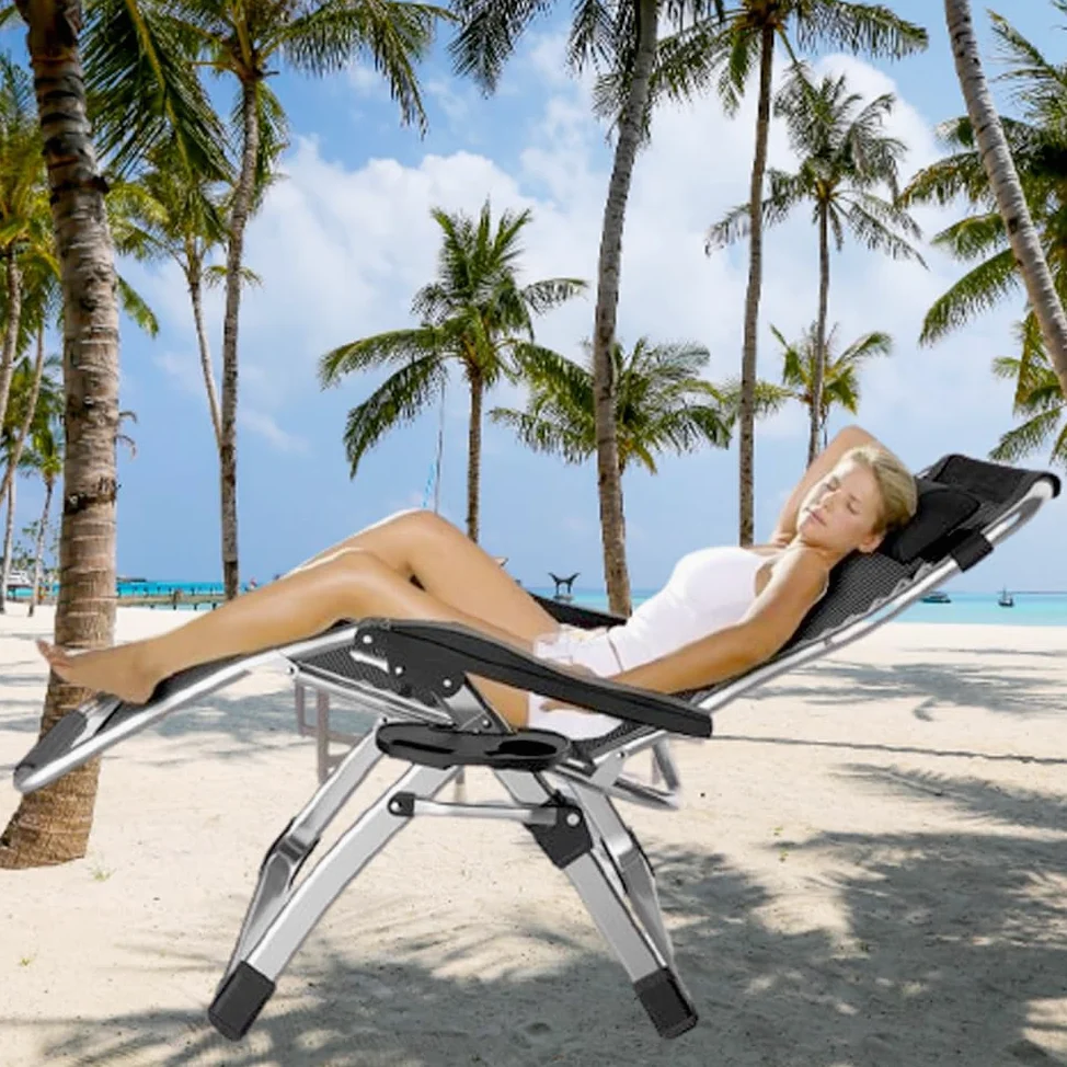 Tumbonas Gravedad Cero, Tumbona de Relax Silla de Jardín Plegable, para Playa, Piscina, Terraza,Camping.Carga Máxima 200kg (A-con Cojín Gris, Set de 1)