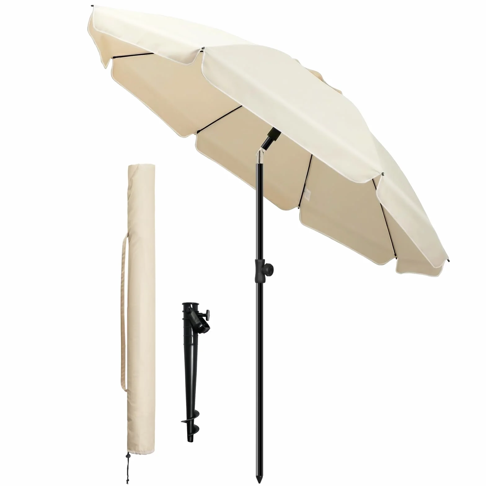 VOUNOT Parasol Playa Grande Ø200cm Protección UV 50+ Soporte Arena Mástil Inclinable Altura Regulable con Bolsa Transporte
