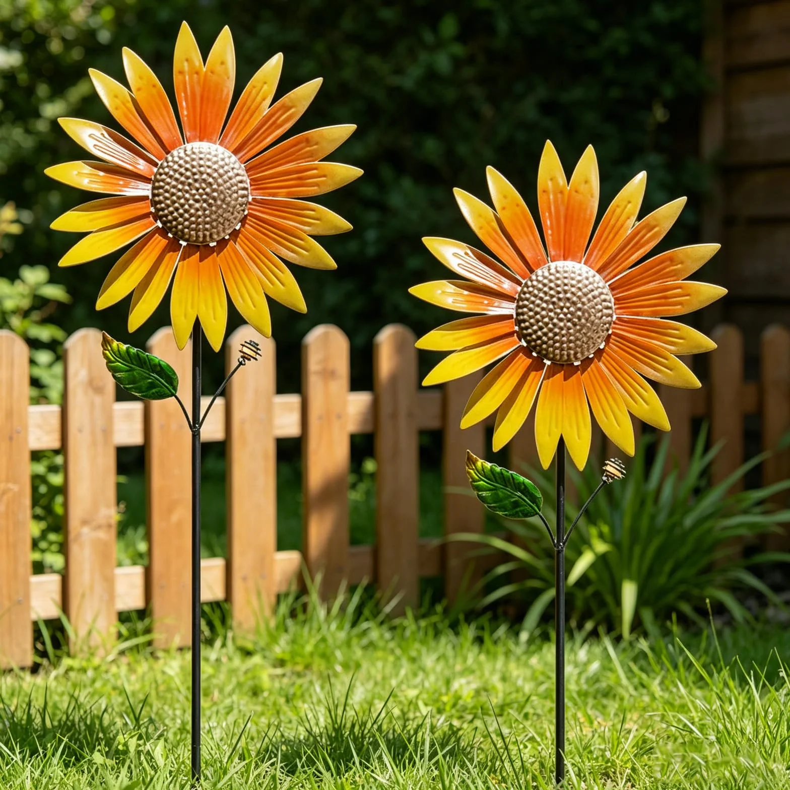 Molino de Viento de Girasol, 2 Piezas, Metal, Adornos de Jardín, Estacas Decorativas