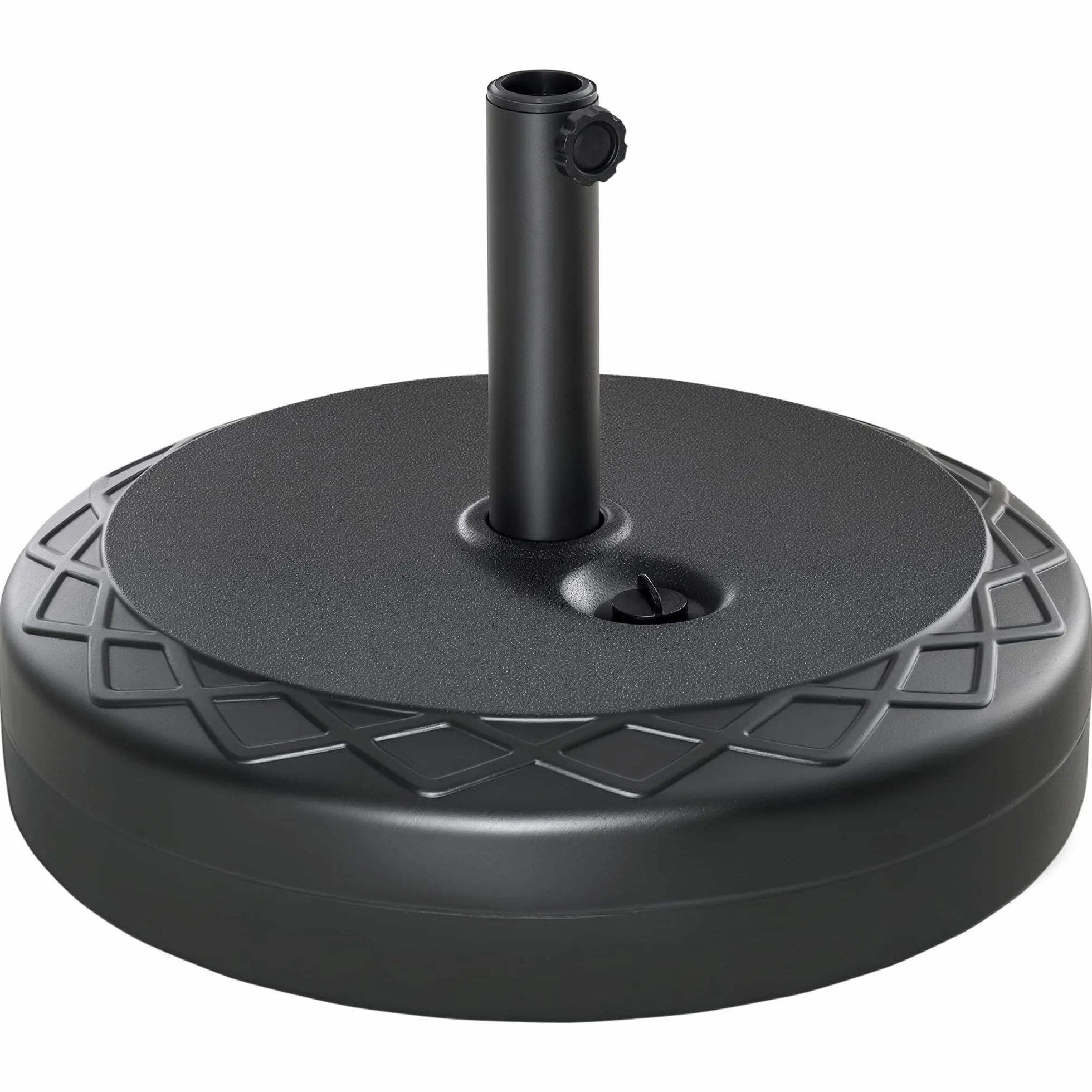 Outsunny Base de Sombrilla Rellenable 30 kg para Postes Ø55x38 cm Negro | Soporte de Parasol Redondo, de Agua, para Postes de 38mm 48 mm, Metal y Plástico, Jardín Terraza