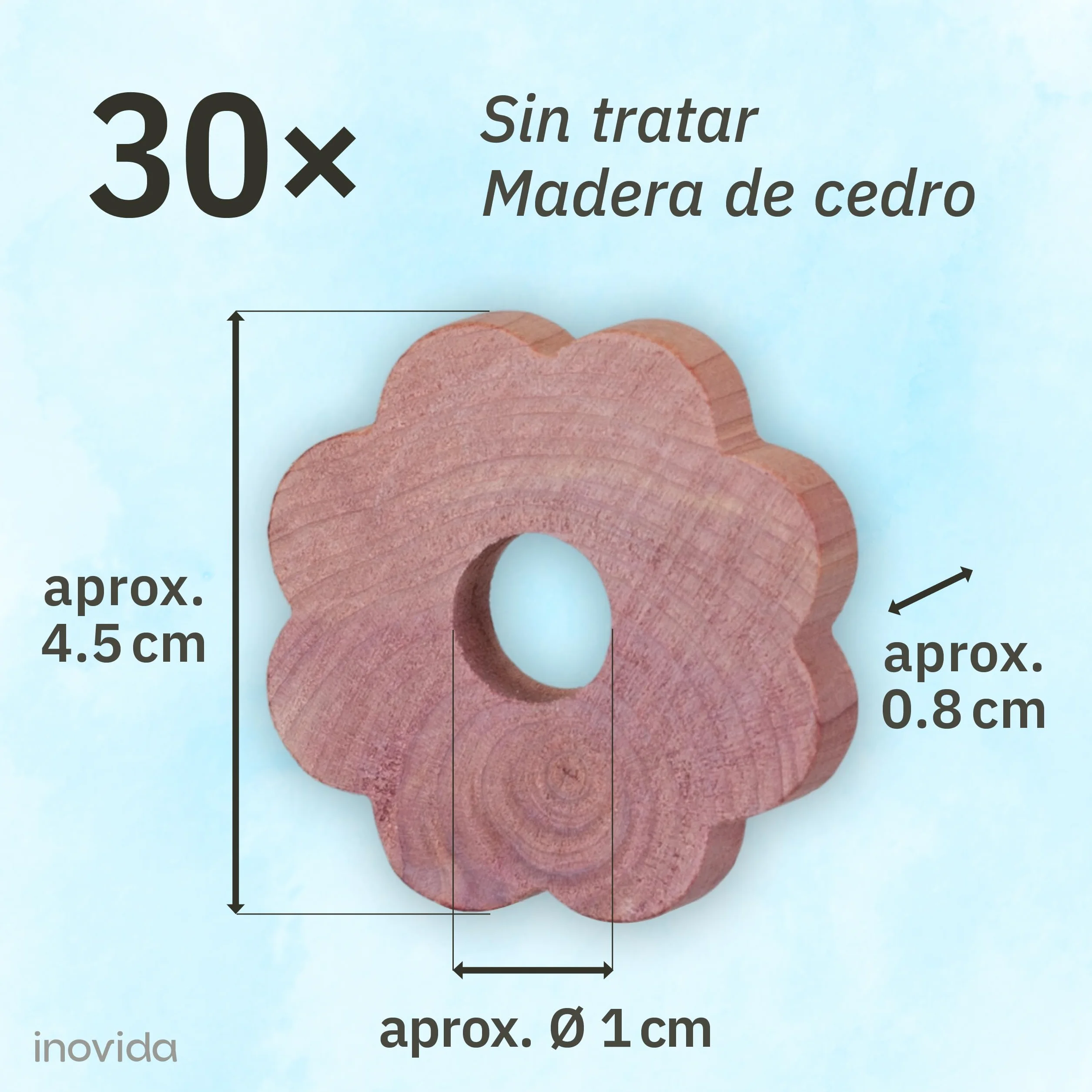 Inovida Anillos Antipolillas de Madera de Cedro : 30 Flores con Fragancia de Madera de Cedro como Protección Antipolillas para Armarios – Fragancia Natural – Protección Antipolillas en el Armario