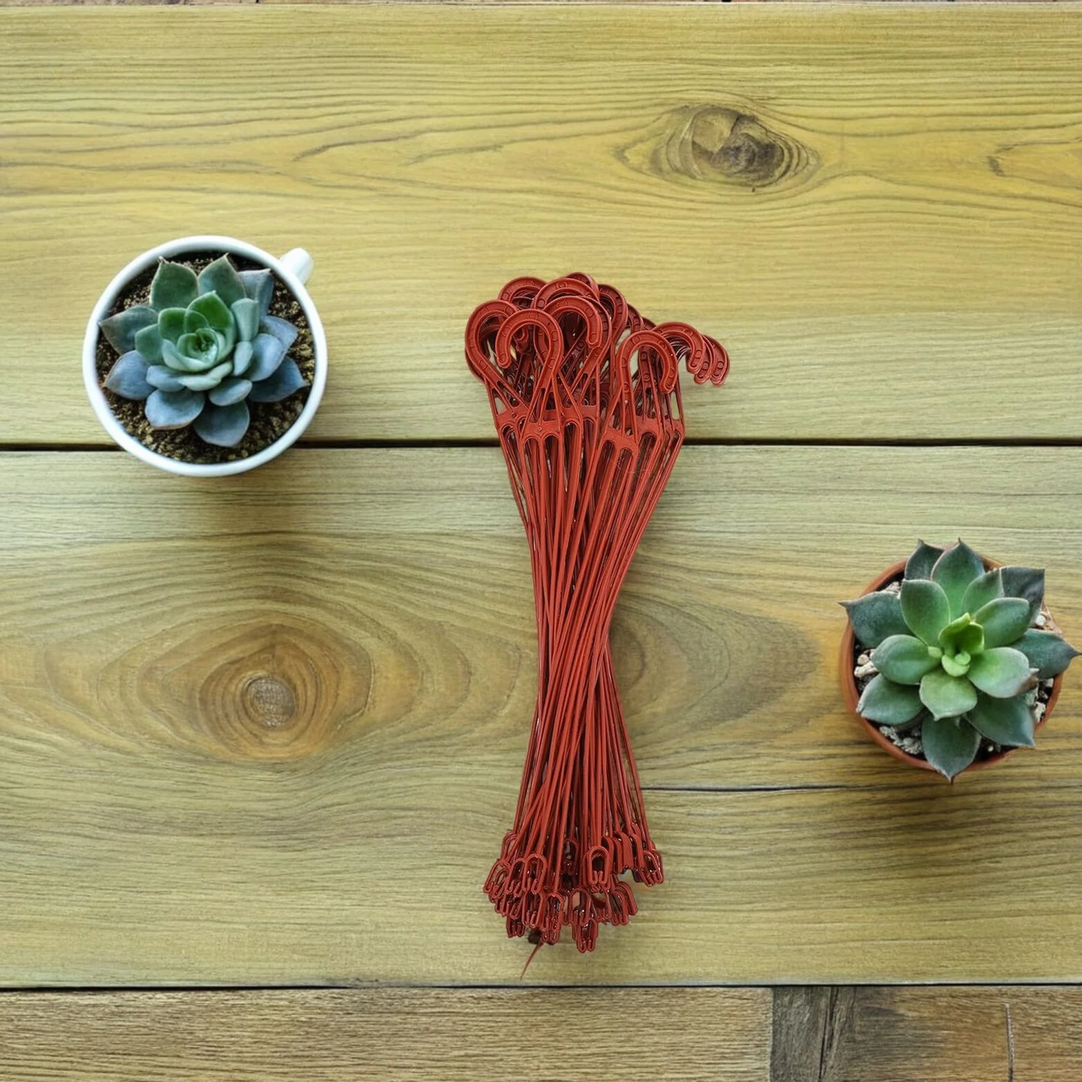 COLLBATH 30 Ganchos para Plantas de Plástico Rojo, Resistentes y Antioxidantes para Macetas Pequeñas, Accesorios de Jardín para Colgar Tiestos en Balcón
