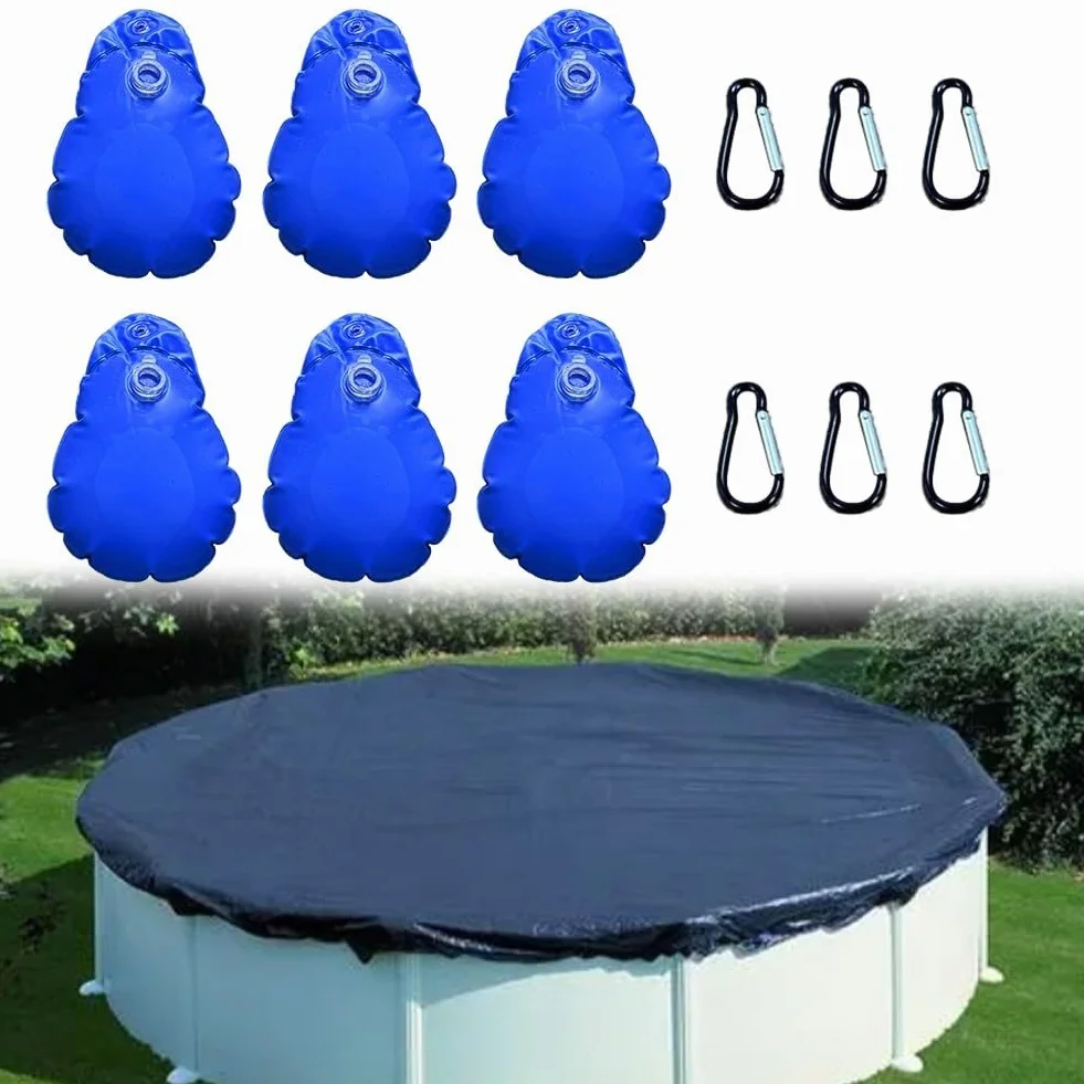 Paquete de 6 pesas de PVC con ganchos para piscinas sobre el suelo, bolsas de agua de 9 x 13.5 pulgadas (azul profundo)