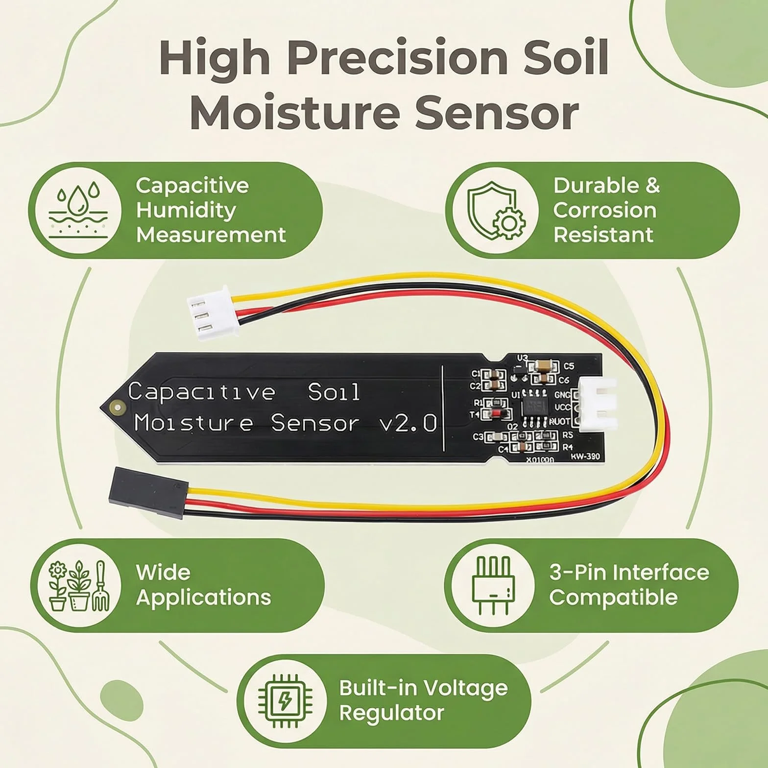 Sensor de Humedad del Suelo Módulo Capacitivo Higrómetro Analógico Compatible con Arduino (6 Unidades)