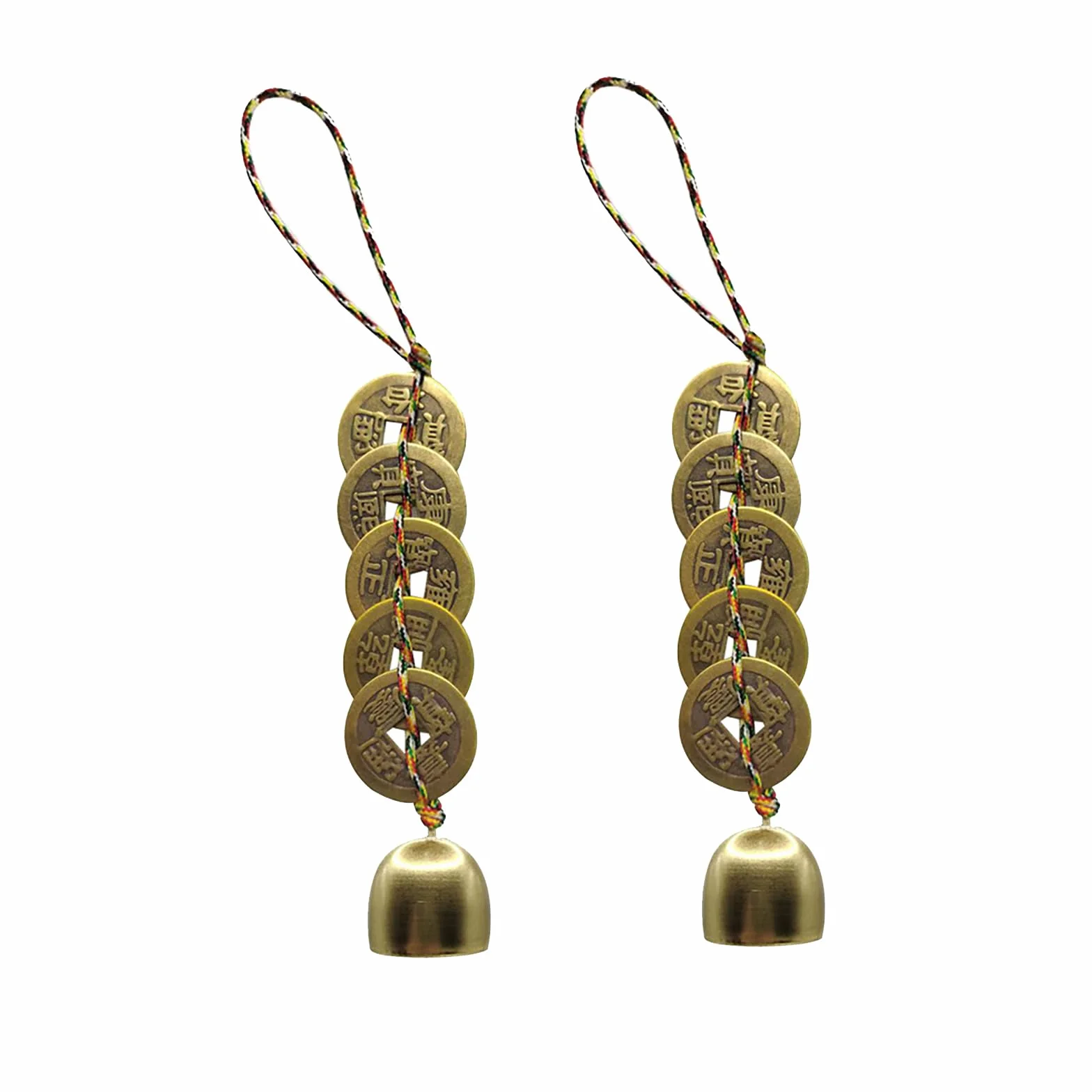 Campanas de Viento Feng Shui,2 PCS Decoración China Feng Shui con 5 Monedas del Emperador,Campanas Colgantes de Metal para Jardín,Campana de Buena Suerte para Exterior e Interior,Regalo de Amistad