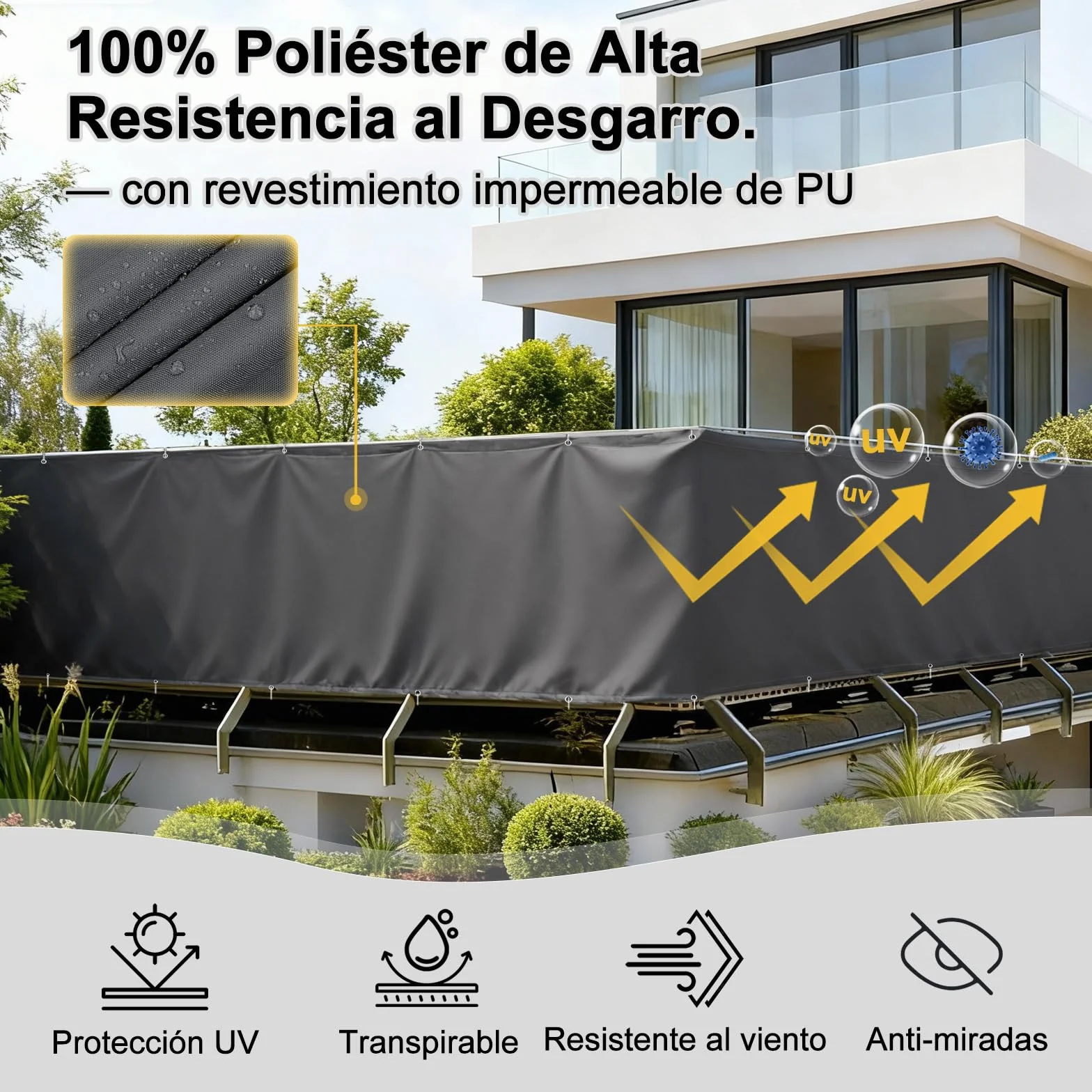 LOVE STORY Pantalla Privacidad Balcón Impermeable 90x300cm Antracita Protección UV Resistente Viento