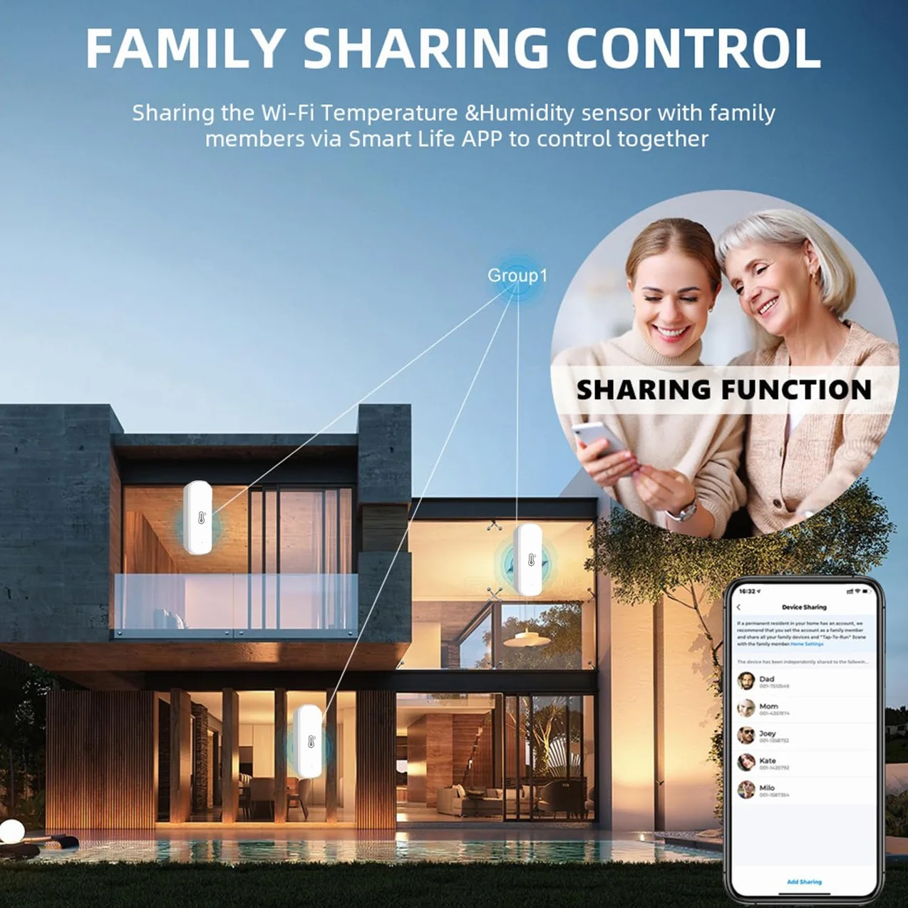 Mengshen 2 Pack Sensores Humedad WiFi Inteligentes Monitor Temperatura Interior con Alerta de Notificación Compatible para Alexa Google Home