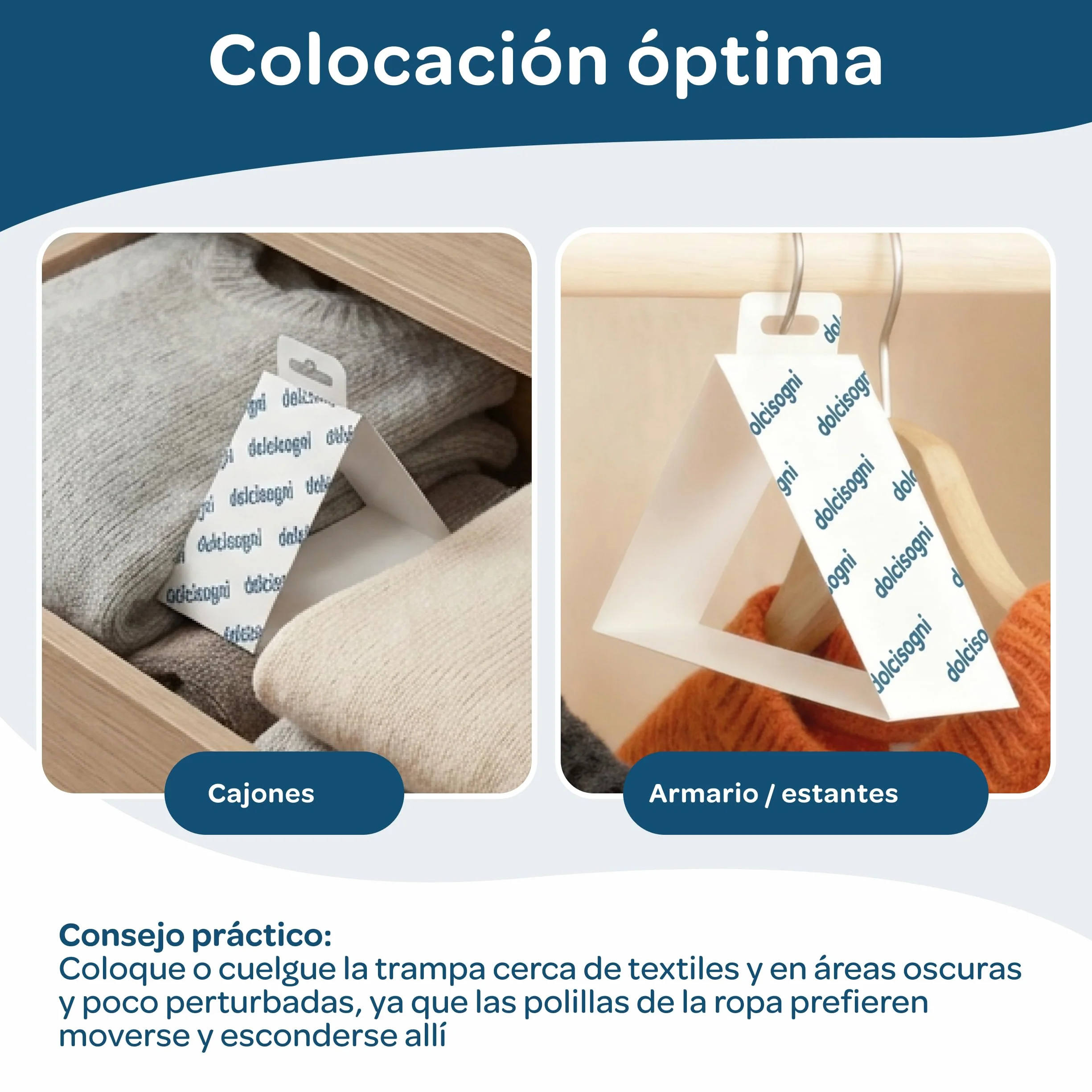 DOLCI SOGNI Antipolillas para Ropa Armario Sin Biocidas 8 Hojas Trampa Polillas Ropa Made in Germany Protección 3 Meses