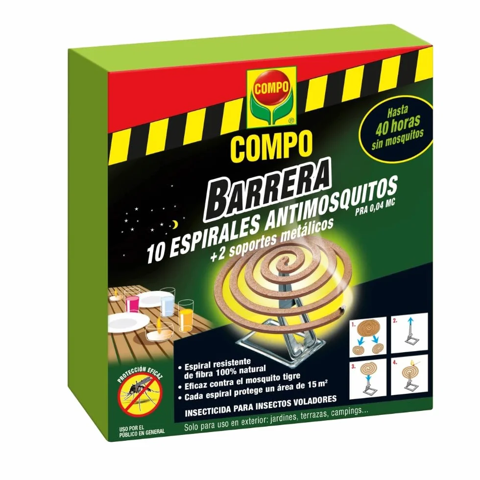 Repelente Barrera de Insectos Antimosquitos, Protección contra Mosquitos y Avispas, 10 Espirales y Soporte Metálico, 17x11x1.5 cm