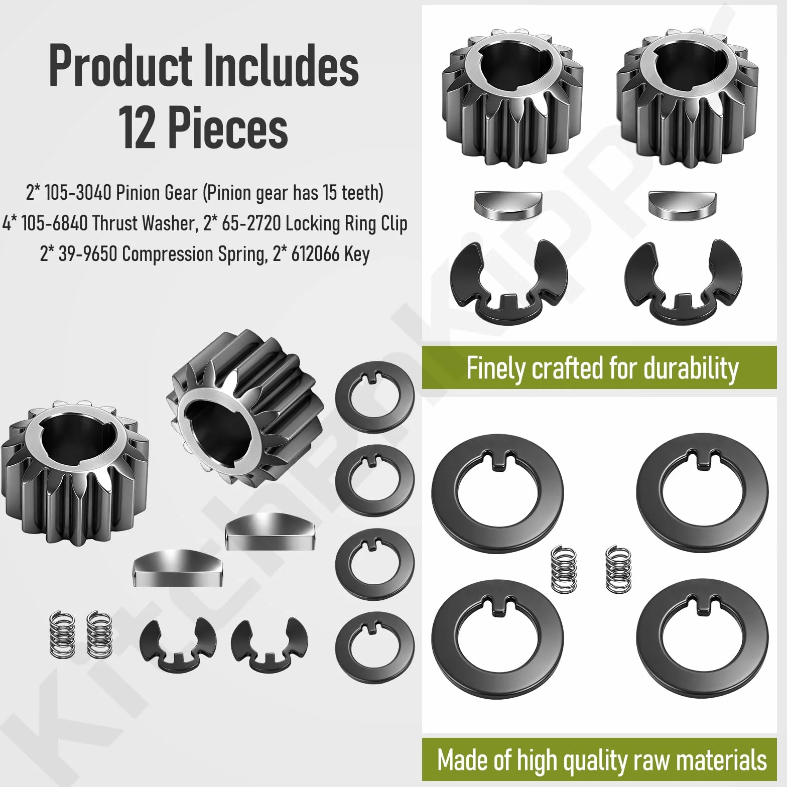 105-3040 - Kit de engranajes de rueda trasera recicladora (15 dientes) para cortacésped recicladora Toro de 22 pulgadas, sustituye a 105-6840 65-27204 39-9650 612066