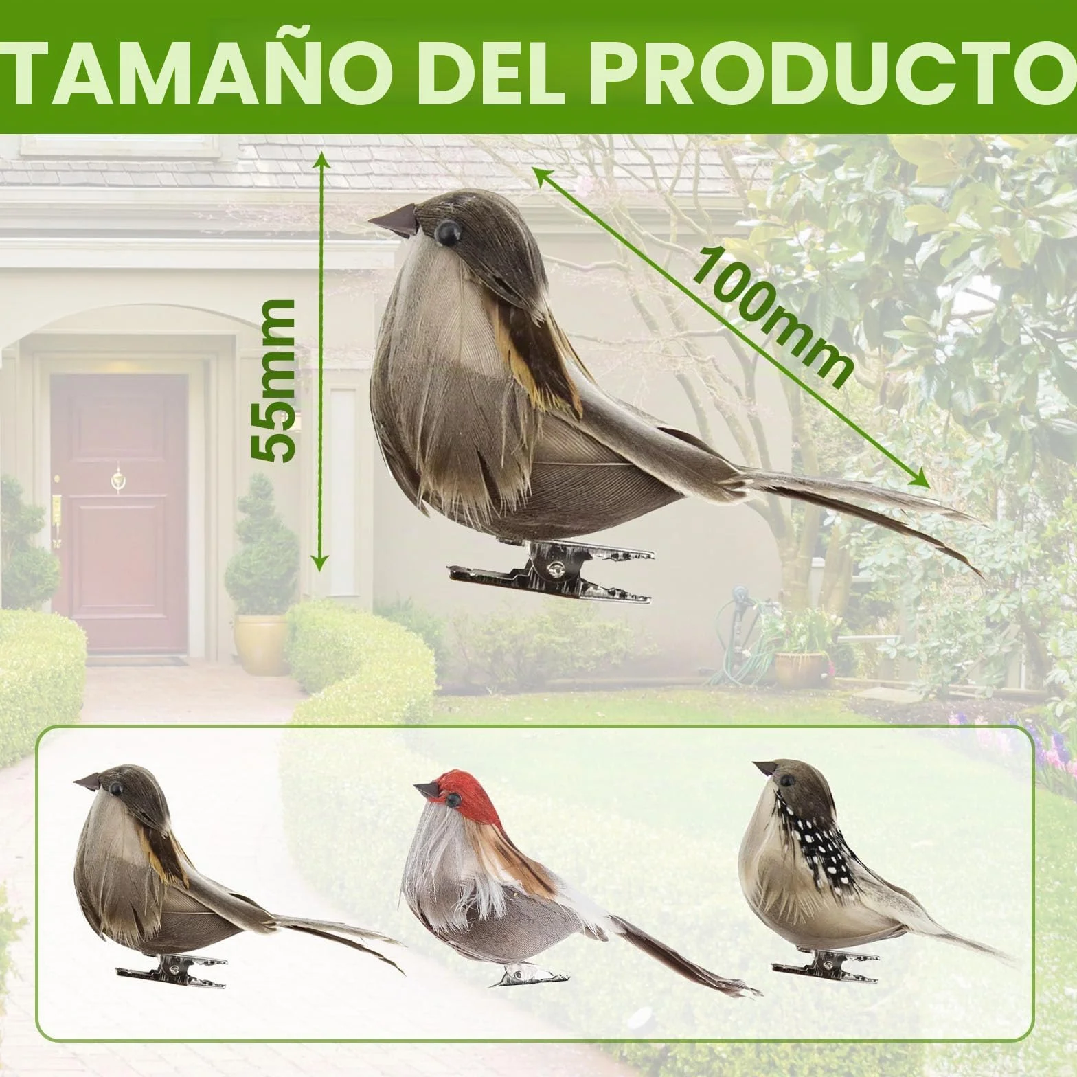 6pcs Pájaros Artificiales Pájaros Artificiales con Pinza Decorations de Jardín Hogar DIY Fiesta Boda Navideñas
