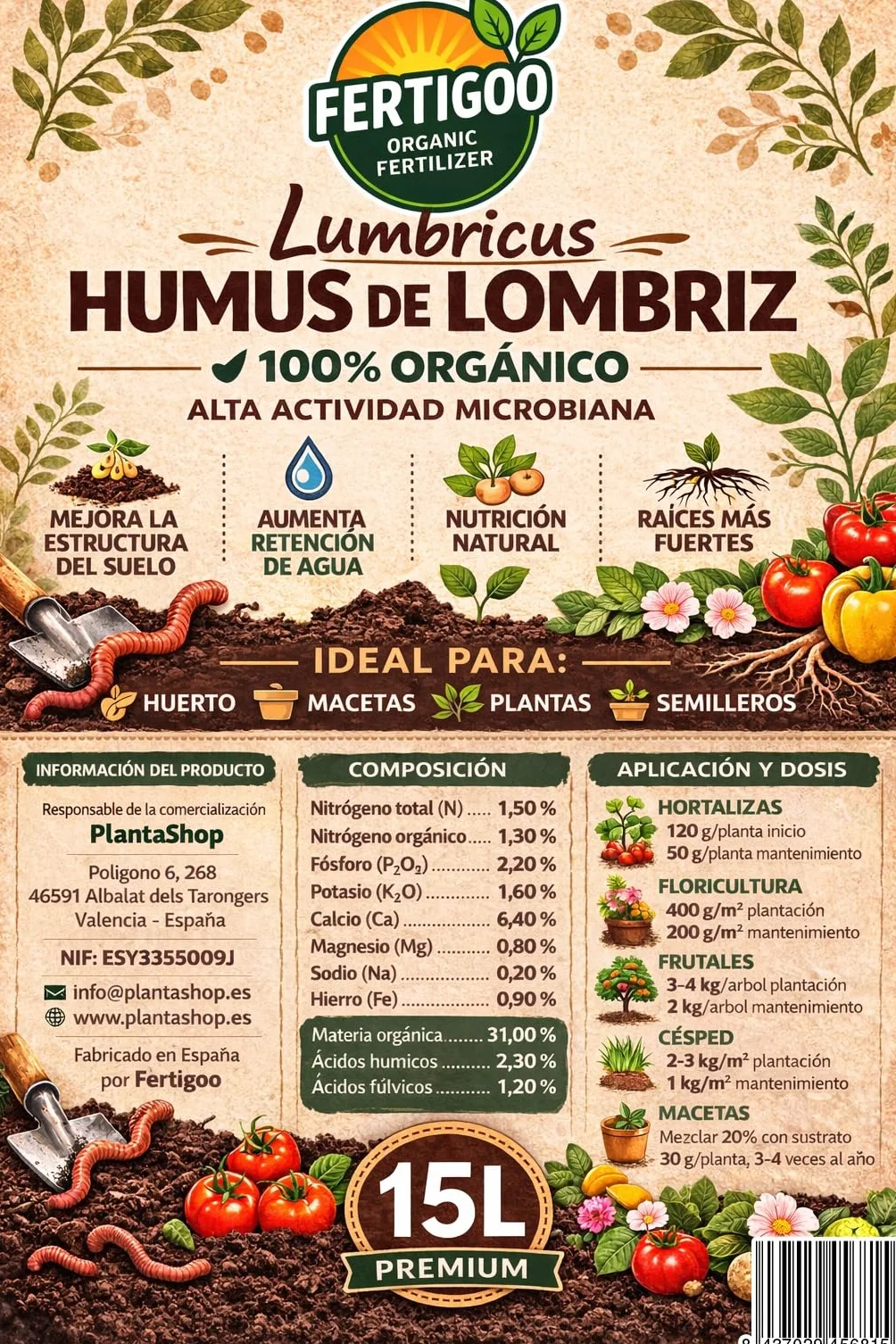 Fertigoo® Perlita 15L + Humus de Lombriz 15L | Aireación y Drenaje + Abono Orgánico | Ideal para Huerto, Macetas y Plantas Kit Profesional Completo 30L