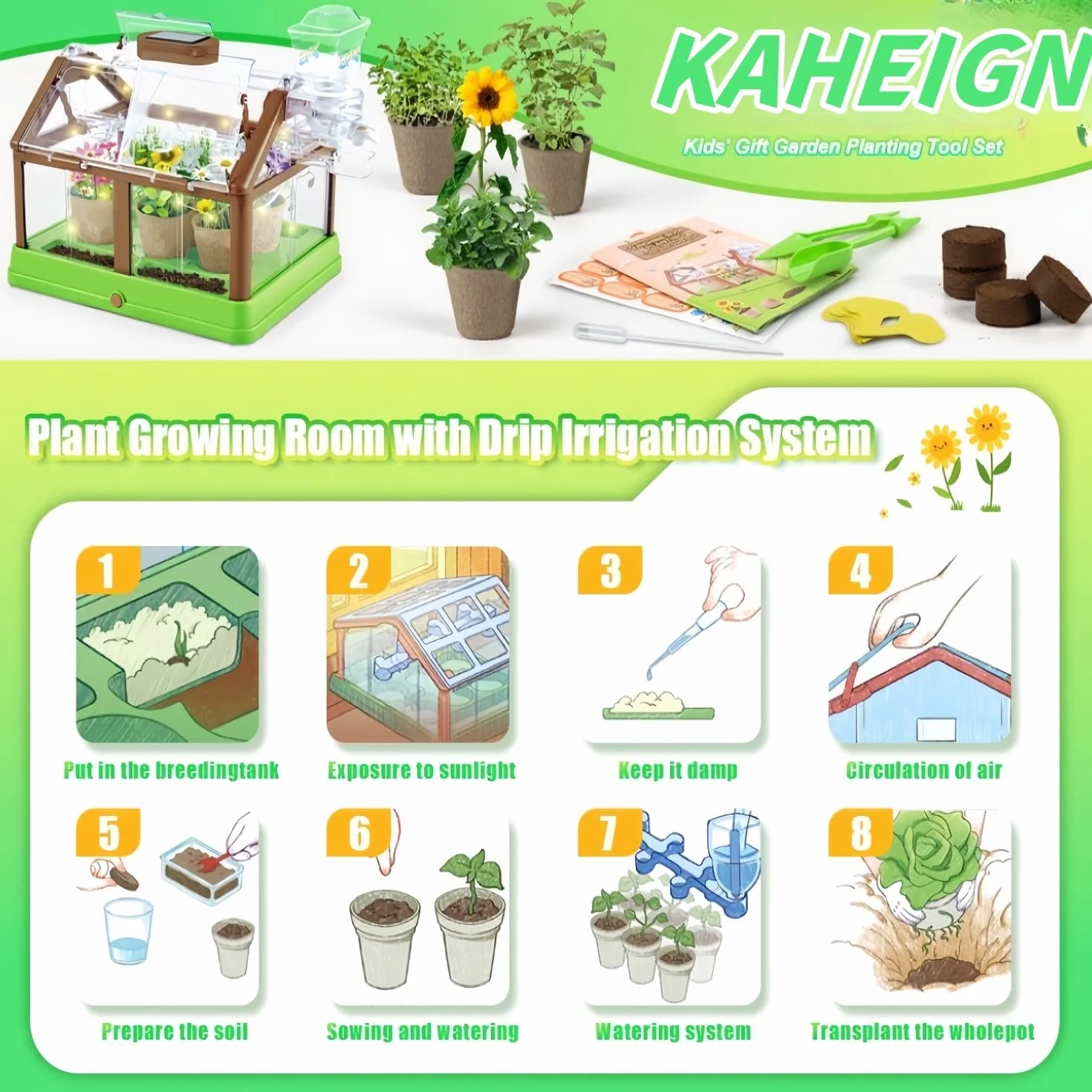 KAHEIGN Kit de Cultivo de Plantas para Niños, Mini Invernadero con Sistema de Riego