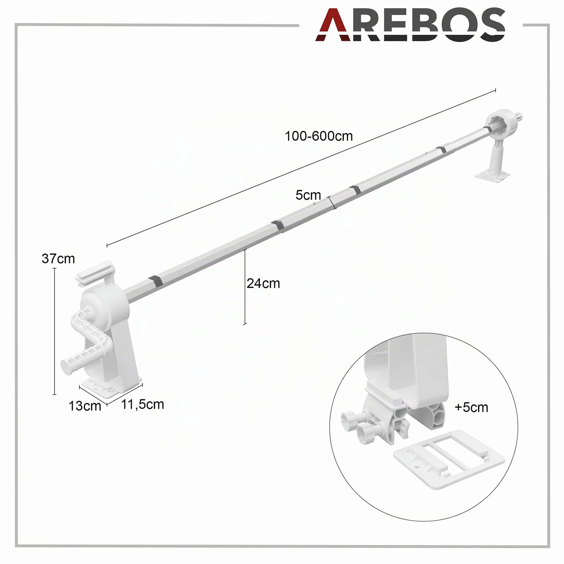 Arebos Enrollador de Piscina Premium Sistema Enrollable 1,05-6,15 m para Lonas solares y de Piscina Material Resistente a la Intemperie