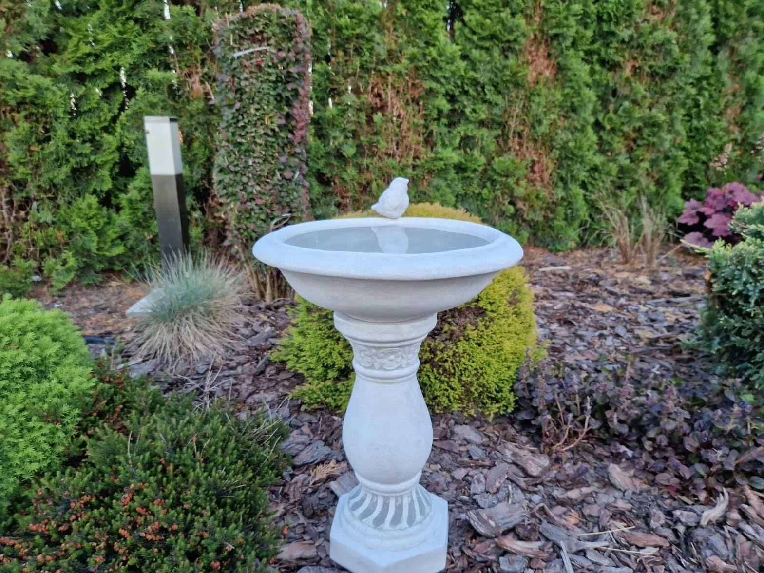 Antiguo baño de pájaros Adorno de Piedra Columna Decorativa Green Lane Garden
