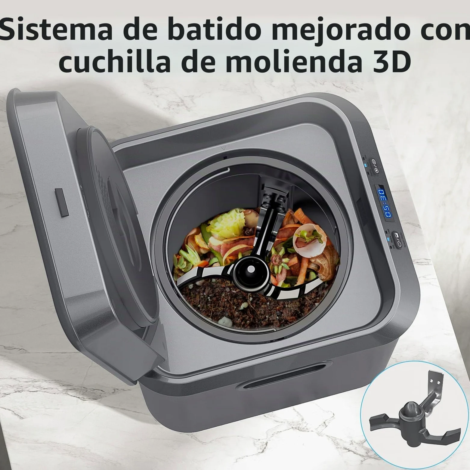 Compostador eléctrico para cocina: contenedor de abono inteligente, sin olor, limpieza automática, pantalla LED, contenedor de compostaje automático