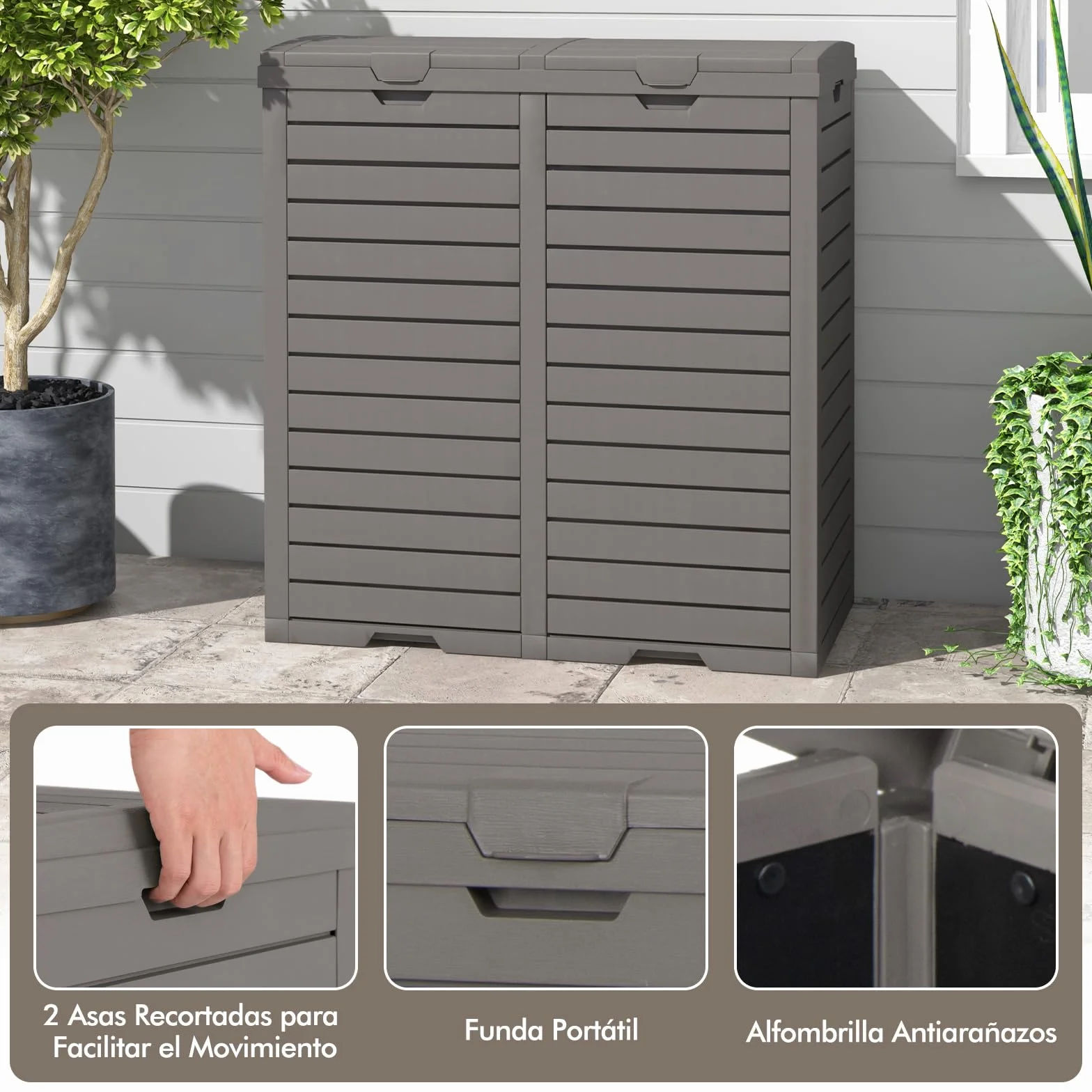 COSTWAY Cubo de Basura Exterior 118L Doble Impermeable con Tapa Escalonada 77x40x86 cm Marrón