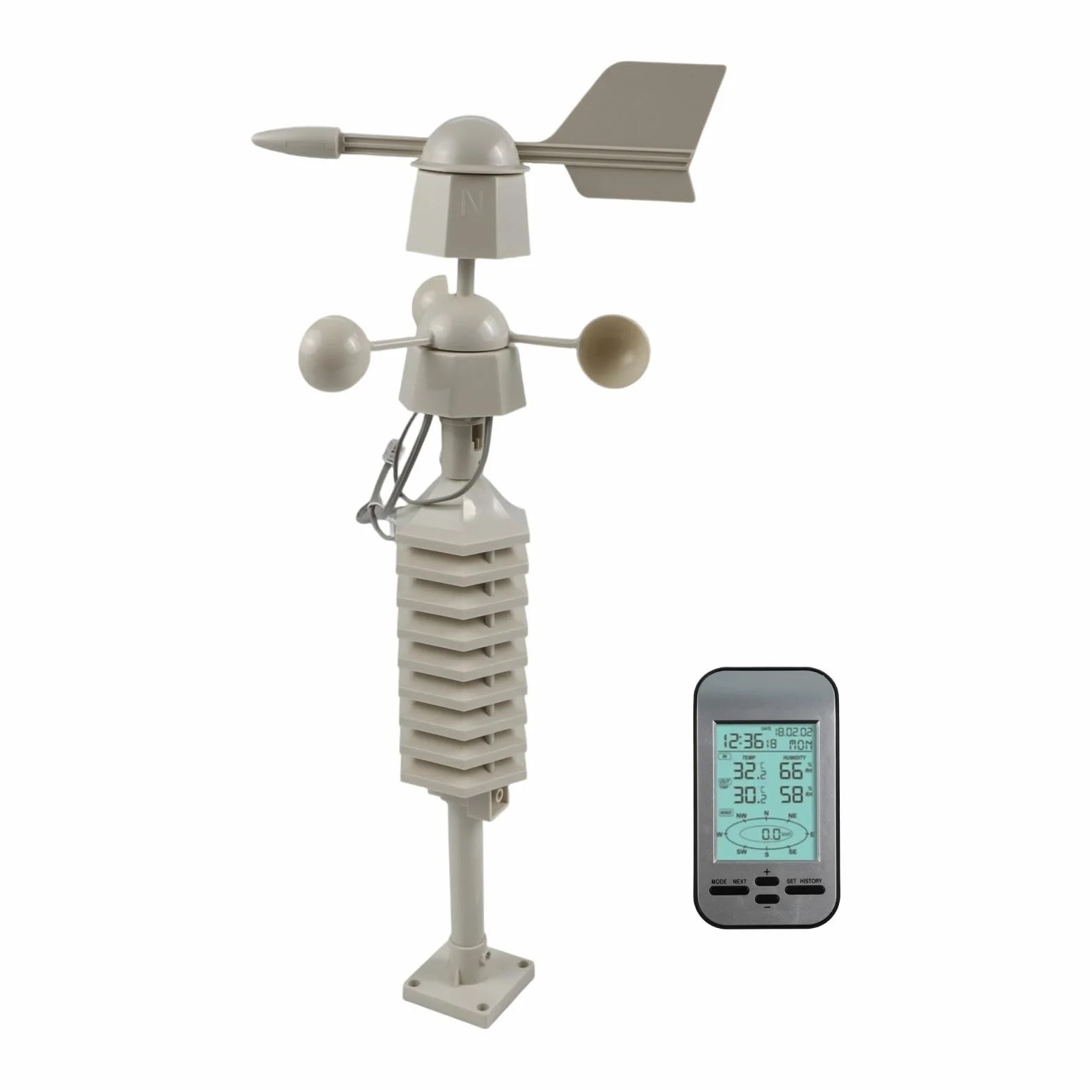 Estación meteorológica inalámbrica digital 433 MHz con anemómetro sensor velocidad dirección viento temperatura humedad pantalla LCD