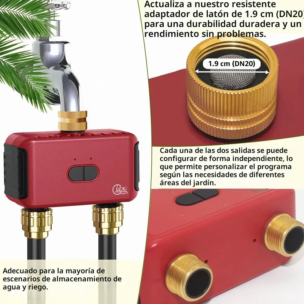 GIEX Temporizador de Riego WiFi 2 Zonas, Controlador Inteligente para Manguera de Jardín, Compatible con Tuya y Smart Life