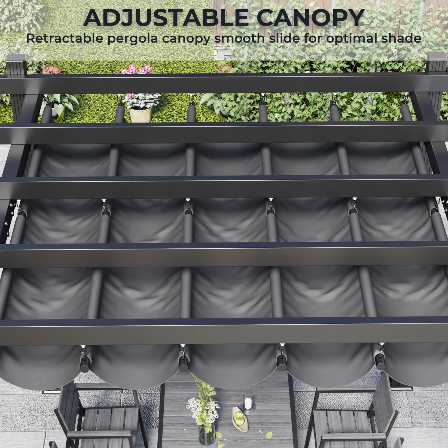 Devoko Pergola Bioclimatica 3x3m, Pergolas de Jardin, con Fijaciones Magnéticas y Zona de Sombra Ajustable, Cenador Pergolas de Aluminio, Adecuada para Escenarios como Jardines y Patios, Negro