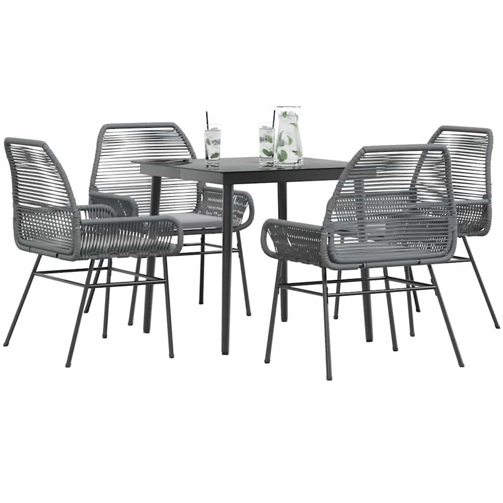 IKAYAA Mesa y 4 Sillas de Comedor Jardin Juego de Comedor de Exterior Mesa de Jardín con 4 Sillas Conjunto Jardin Exterior Ratán Sintético y Acero #2