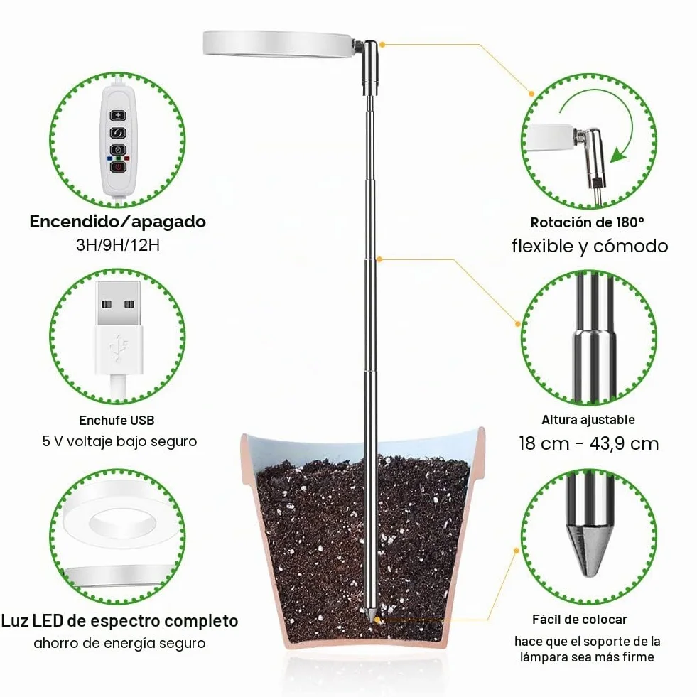 Ainiv Lámpara de Plantas LED, 48 LED Luz de Crecimiento Espectro Completo, Temporizador Automático 3H/9H/12H, Brillo Ajustable