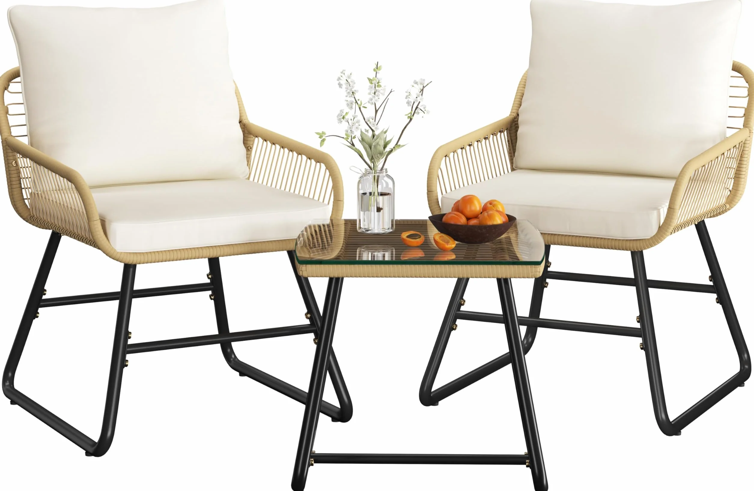 Yaheetech Juego de Muebles de Jardín 4 Piezas Exterior Beige Crema 67x64x34.5cm