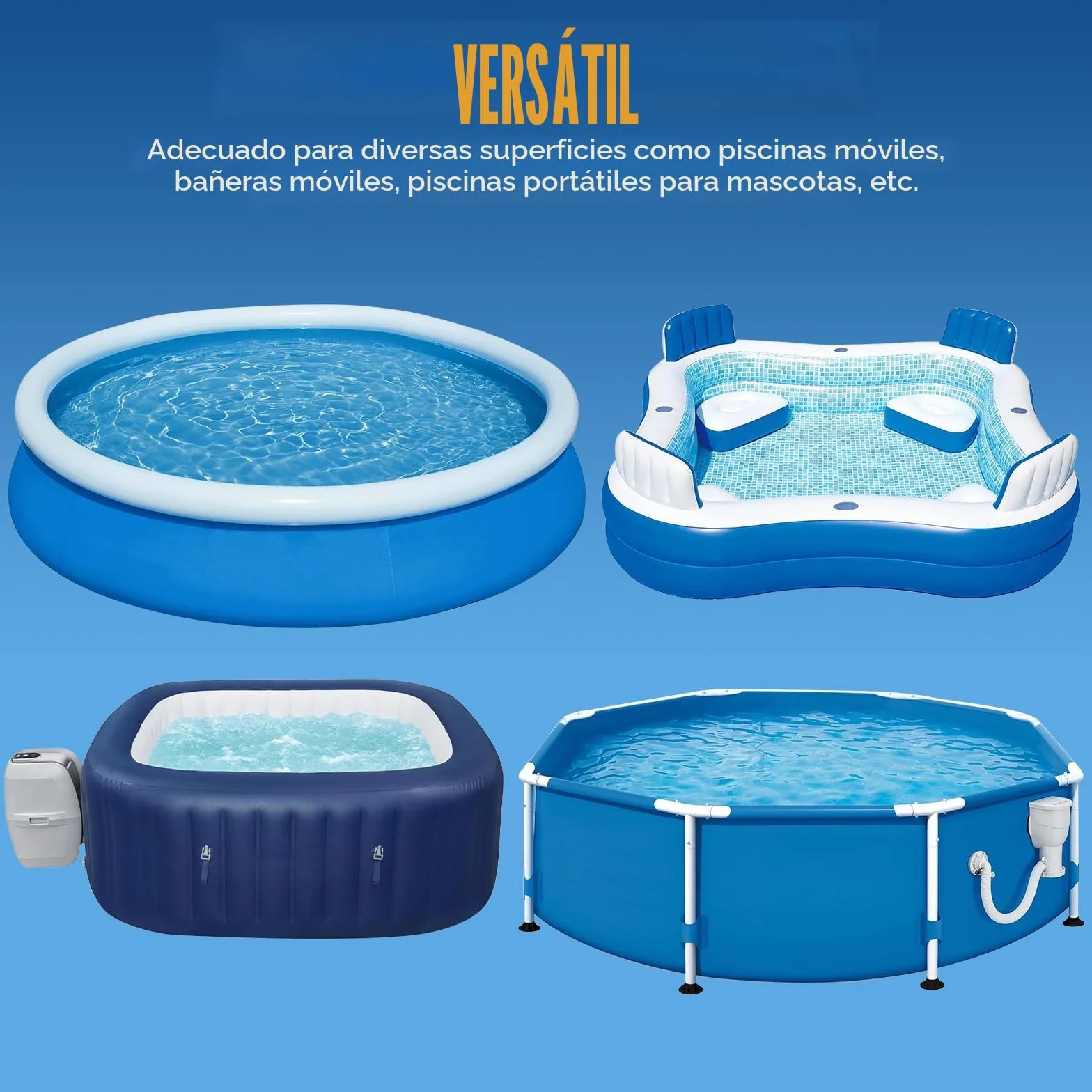 Cinta Adhesiva para Piscinas 10cm x 250cm, PVC Flex Tape, Parche Reparación Liner