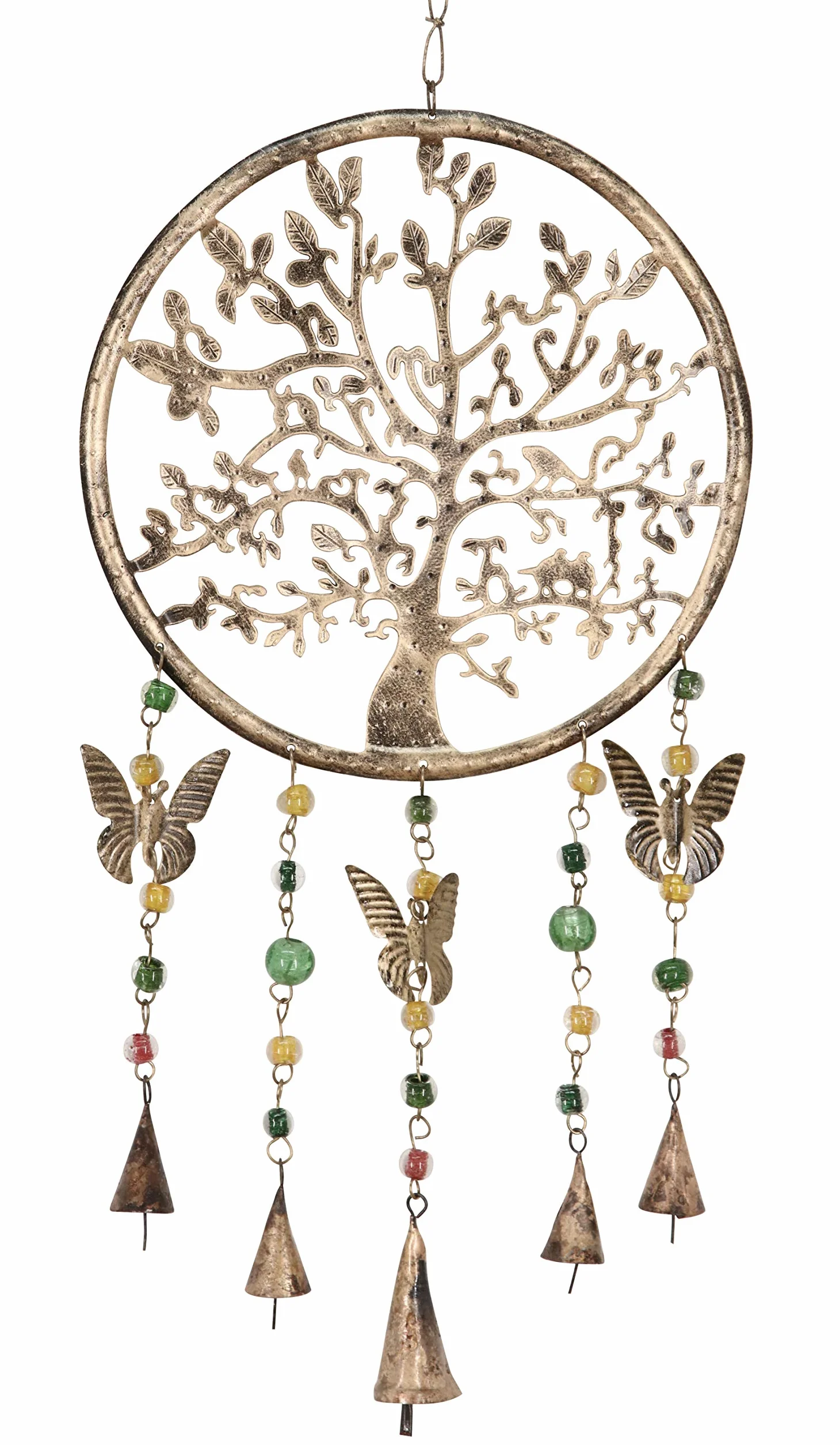 Campanilla de viento colgante árbol de la vida con campanas cuentas mariposas