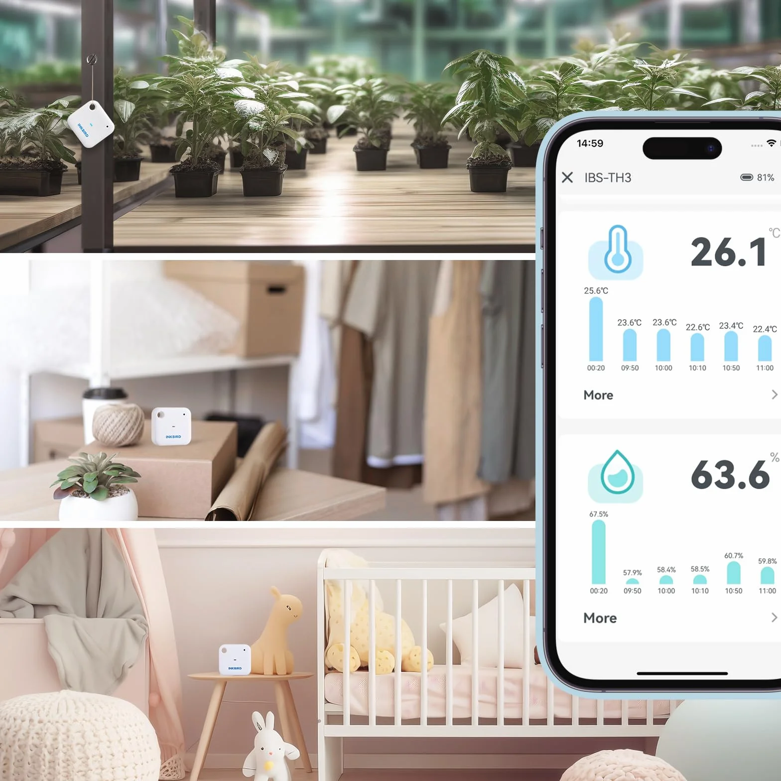 Inkbird Termómetro Higrómetro WiFi Sensor Temperatura Interior App Alerta Almacenamiento Datos Digital Invernadero Bodega Planta Mascota