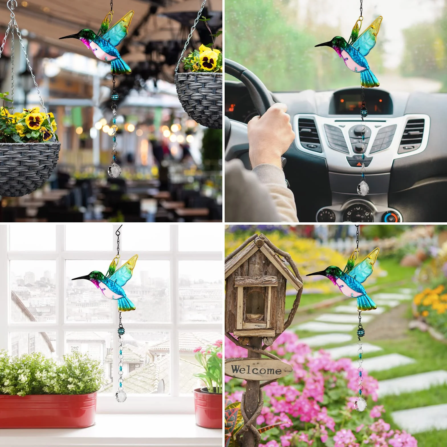 MWOOT Cristal Atrapasoles Colibrí Ferro Suncatcher Decoración Arcoíris Prisma Colgante