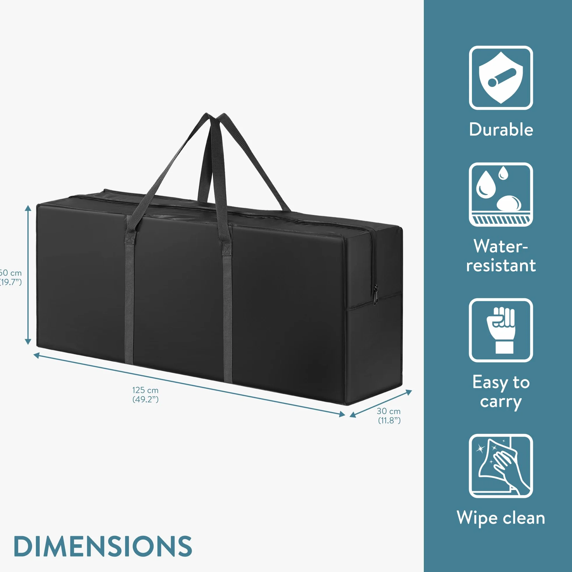 Bolsas para Cojines de Exteriores 125 x 30 x 50 cm Almacenamiento Cremallera Asas Polietileno Negra