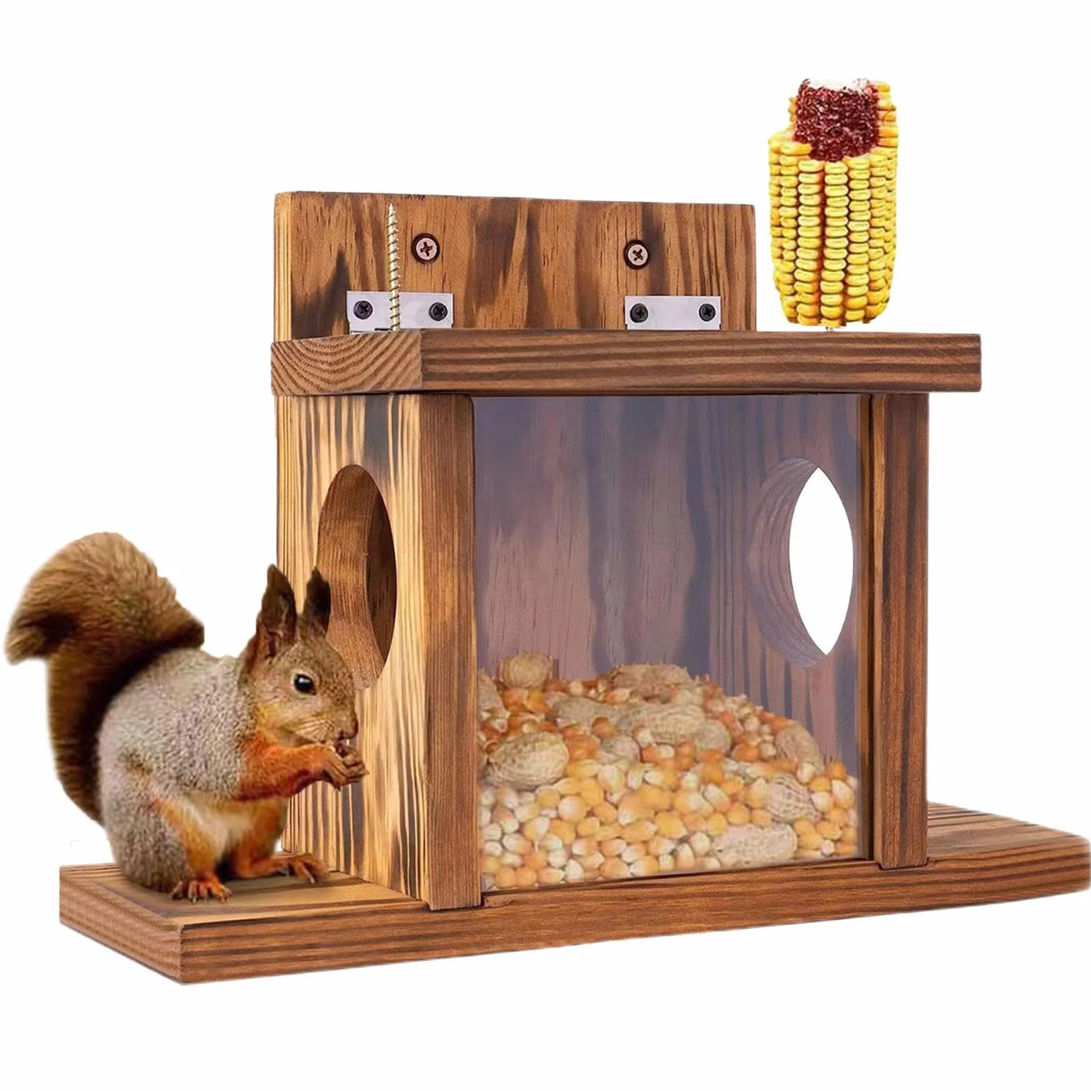 Caja de Madera para Comederos de Ardillas Rústica Decoración de Jardín