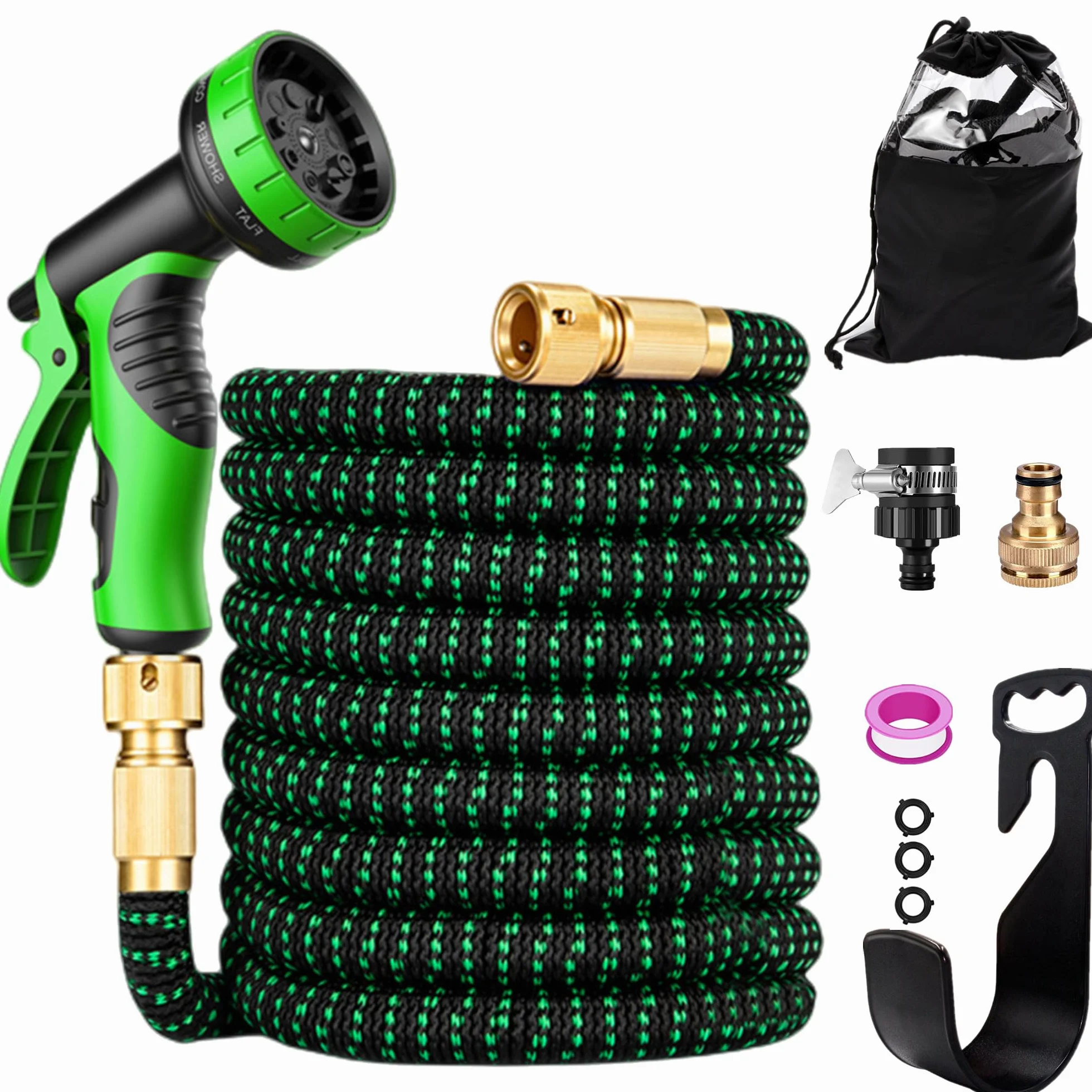 Manguera Jardin Extensible 30 Metros, Mangeras Jardineria Flexible con 10 Funciones Pistola, Boquilla Manguera Terraza Retractil Con 3/4" 1/2" Conector, Garden Hose Riego Conectores Accesorios