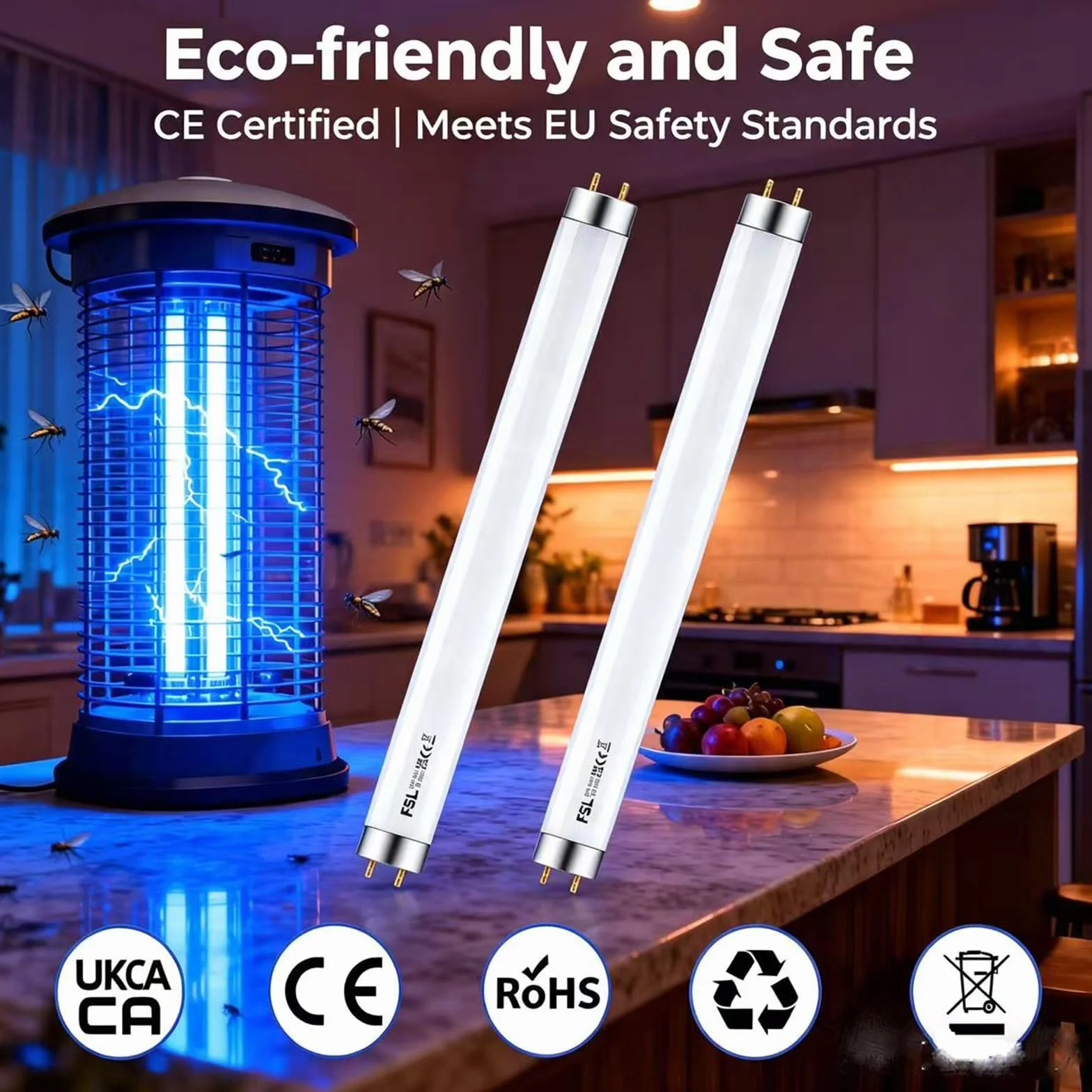 Tubos de Repuesto UV 365 nm 22.6 cm para Lámpara Antimosquitos 12W, Paquete de 2