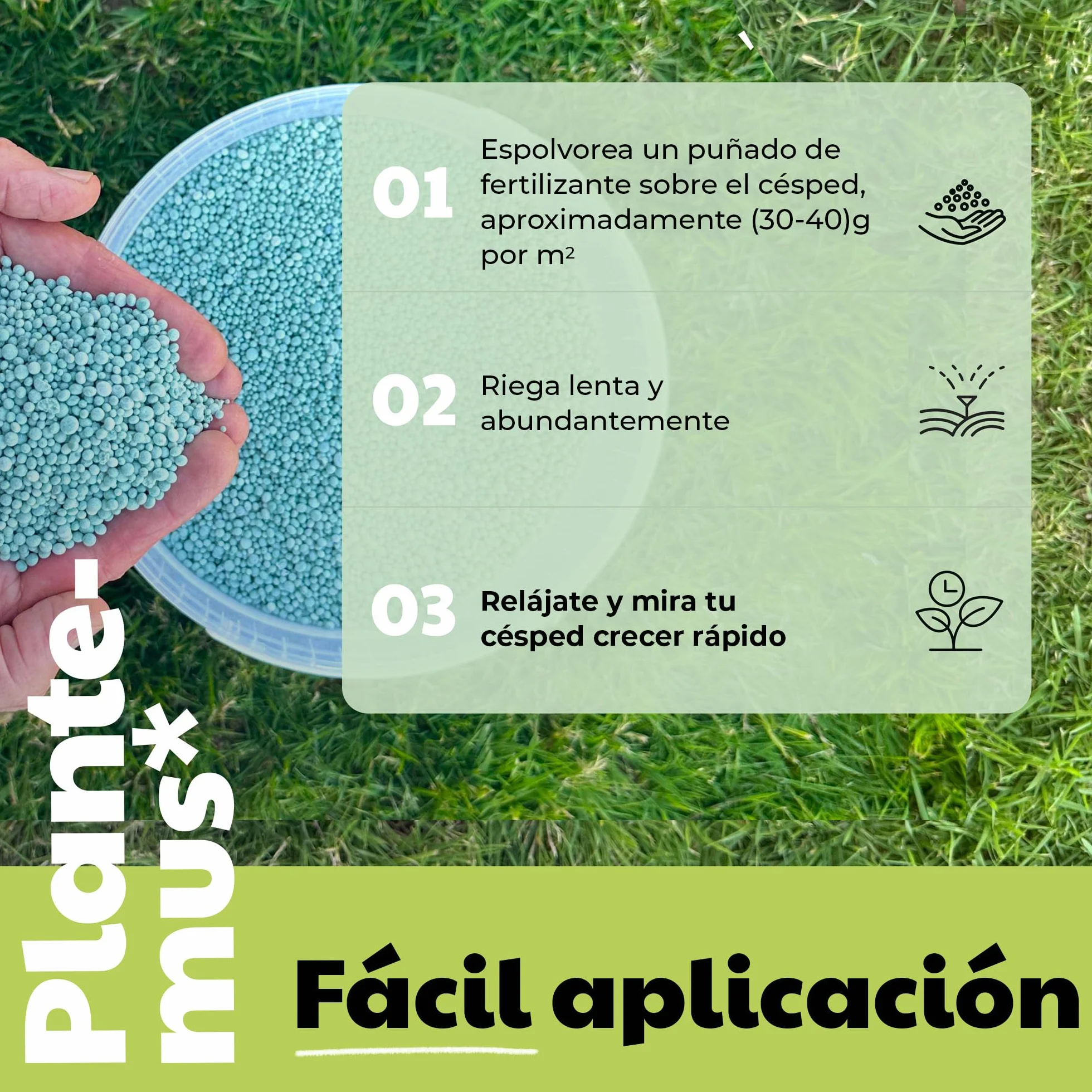 PLANTEMUS Abono Césped Premium Efecto Prolongado 700 m² Fertilizante NPK 12-11-18 Granulado Perlas Ultrasolubles 20 KG