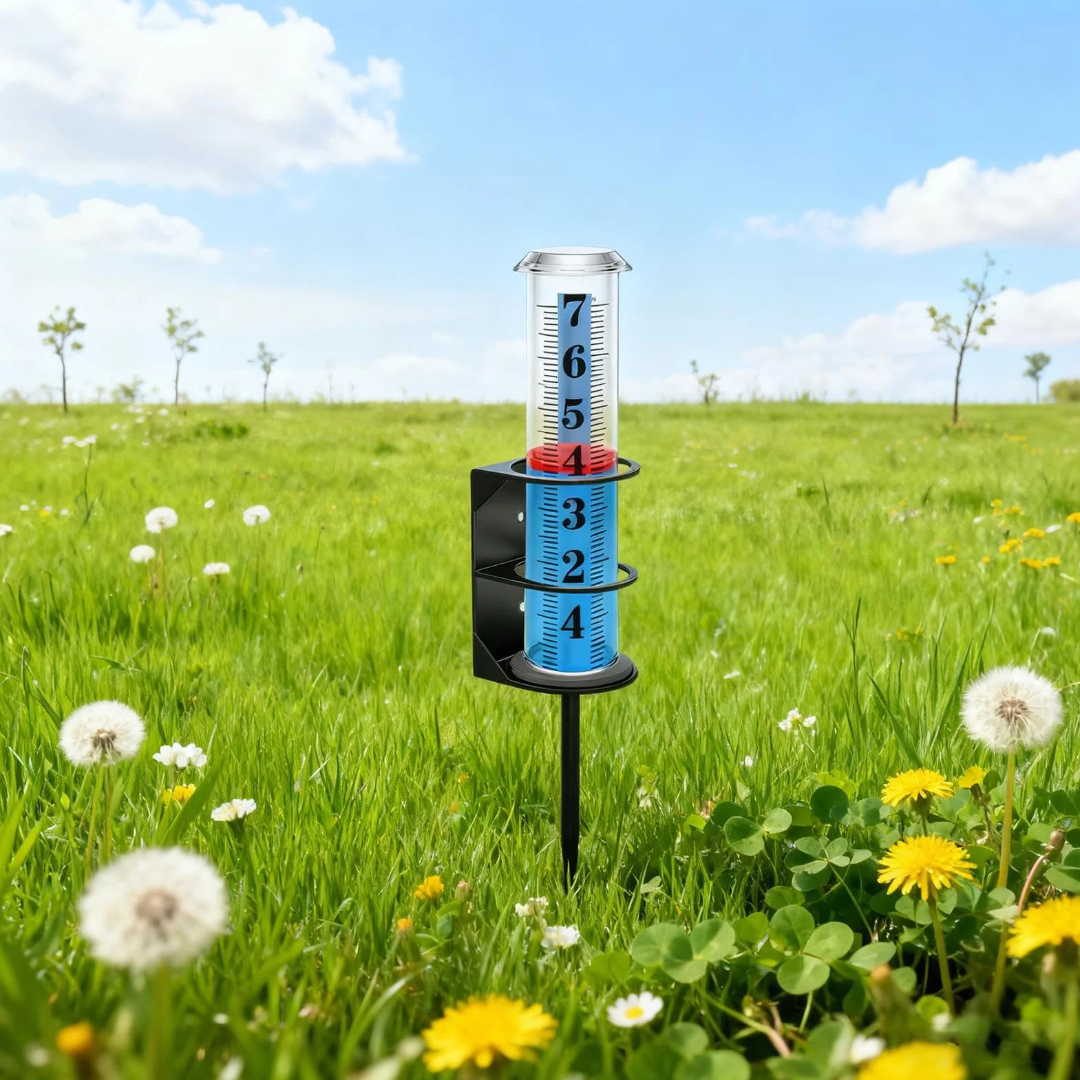 Pluviómetro Exterior, Medidor de Lluvia Preciso con Estaca, Cifras Grandes Claras, Altura Ajustable para Jardín