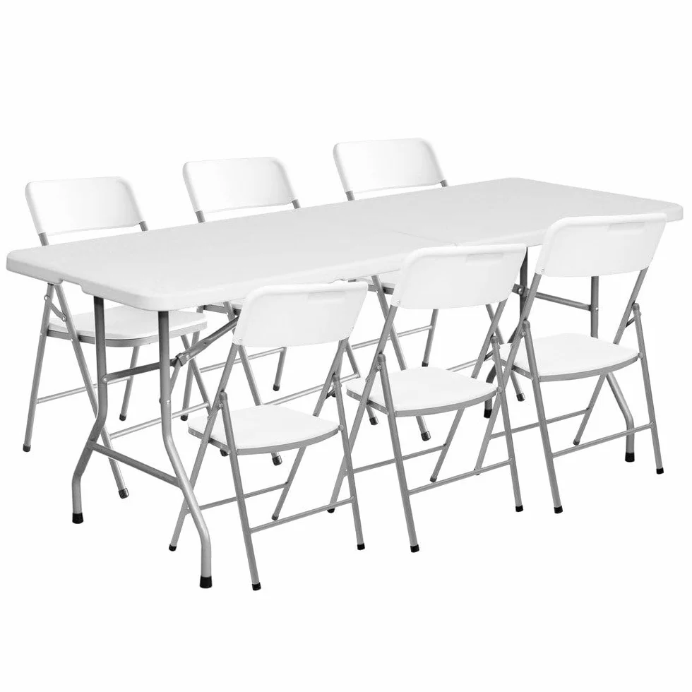 LOLAhome Conjunto Mesa 180 cm y 6 Sillas Plegable, de Acero Anticorrosión y HDPE | Resistente, fácil Transporte, fácil Montaje | Ideal Acampadas, Picnic, Catering, Jardín, Terraza