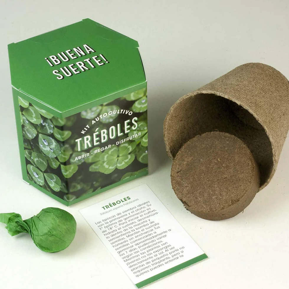 Kit de Autocultivo de Tréboles | Cultiva Tu Propio Trébol en Casa | Regalo Original de Buena Suerte
