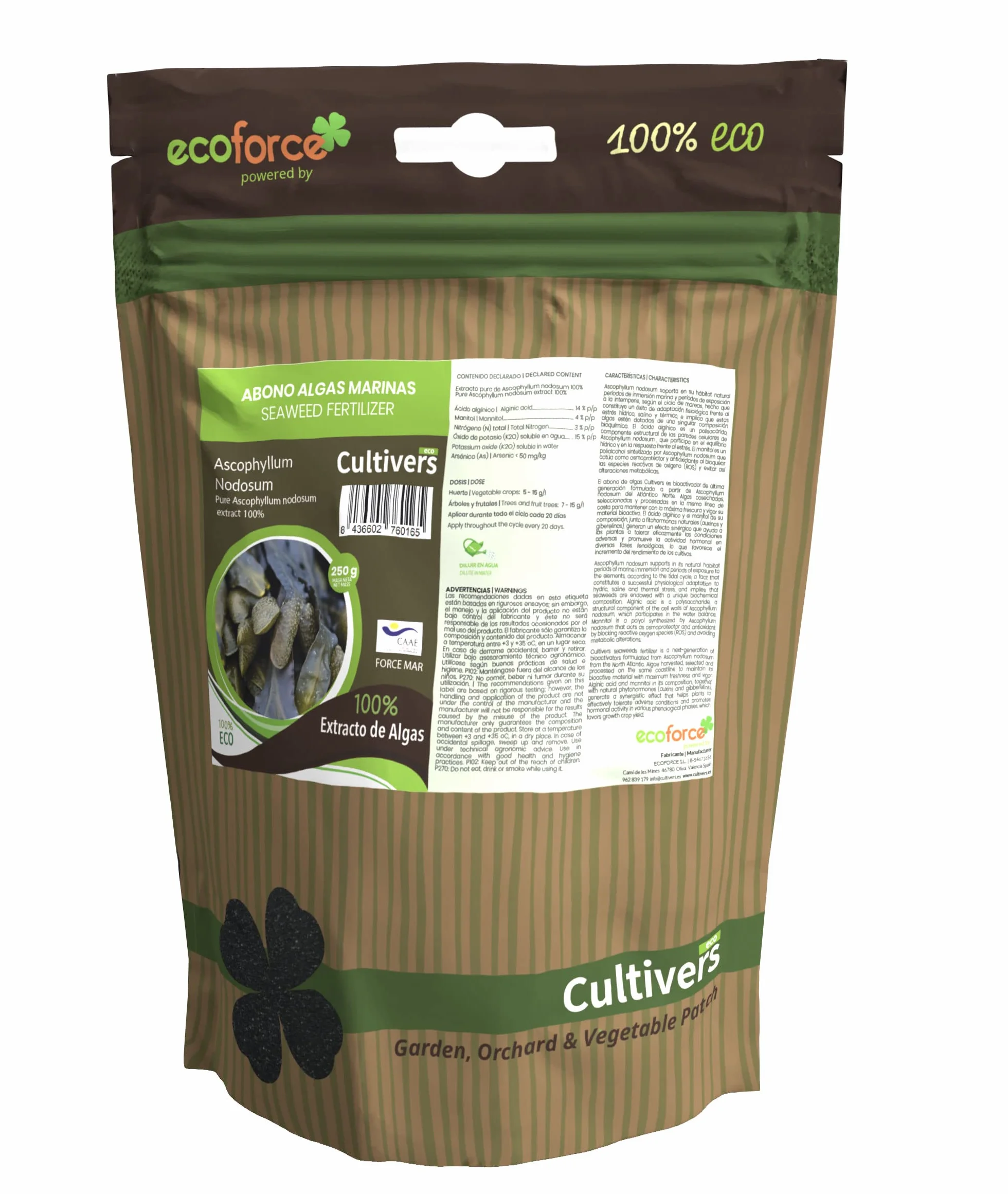 CULTIVERS Abono de Algas Marinas puro 250 g Fertilizante Orgánico Polvo Soluble Extracto Ascophyllum nodosum