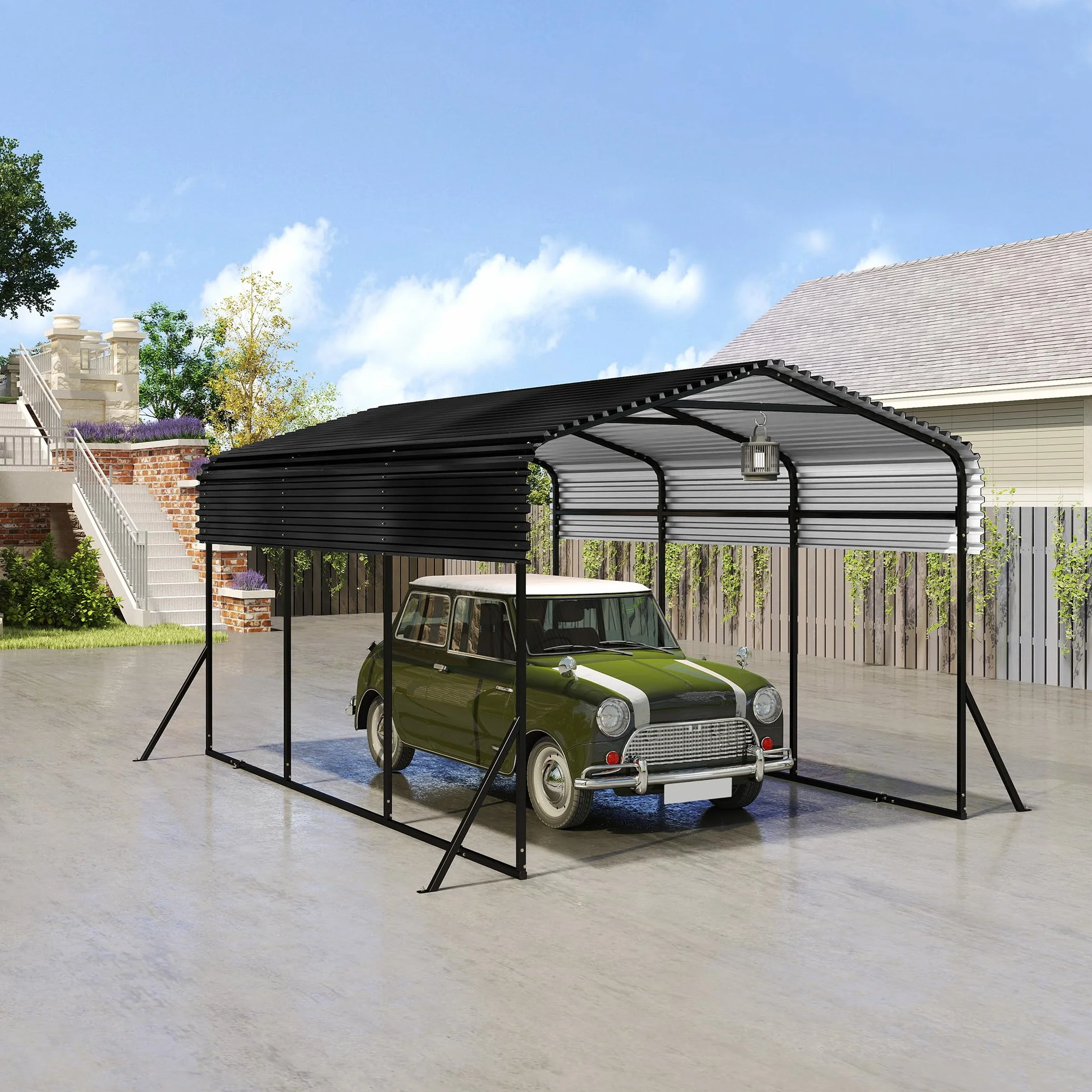 Aufun Garaje de metal 4,5 x 3 x 2,5 m para coches camiones barcos toldo techo acero marco metal