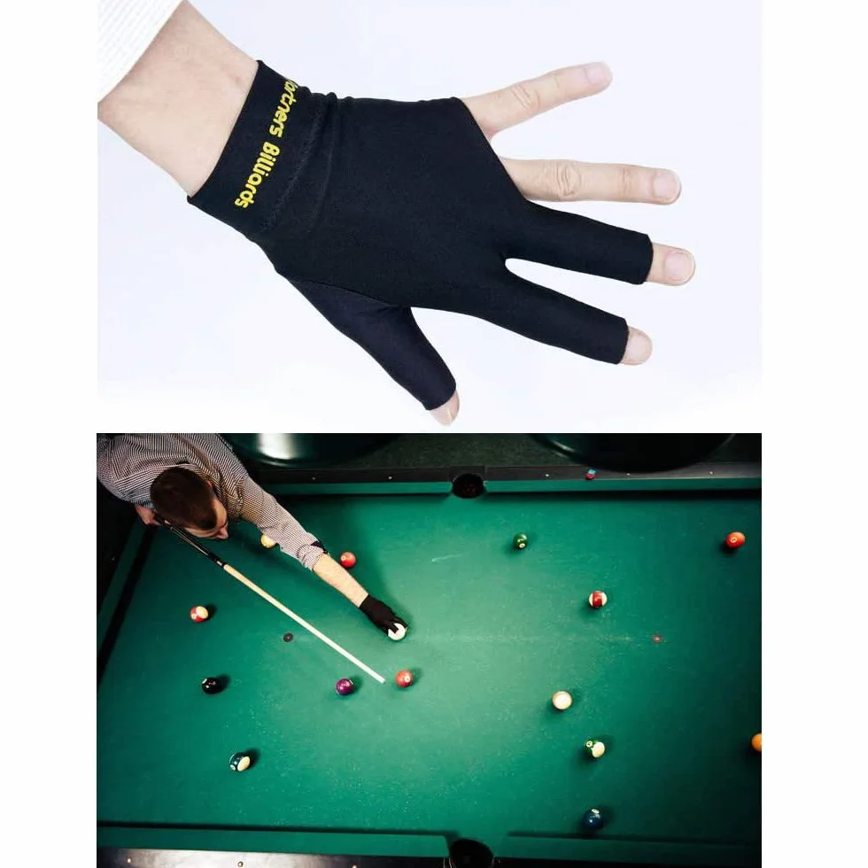 Guantes de Cola de Billar elásticos de Licra para Mano Izquierda con 3 Dedos (Rojo, Azul, Negro, Gris)