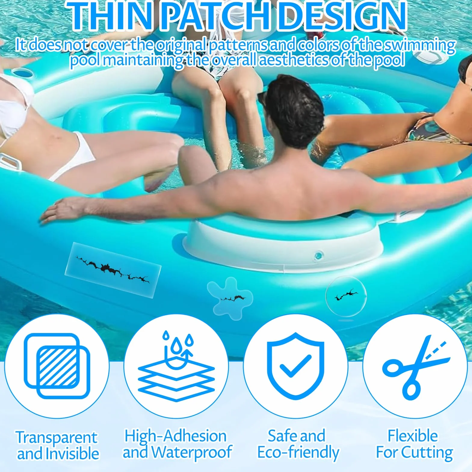 Parche Piscina Kit 24 Piezas Autoadhesivo Impermeable PVC Reparación